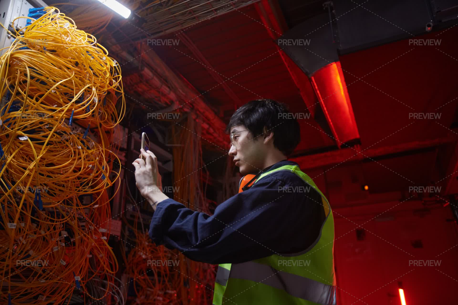 Insecting Computer Cables Inspecting The Server Cables - Stock Photos | Motion Array