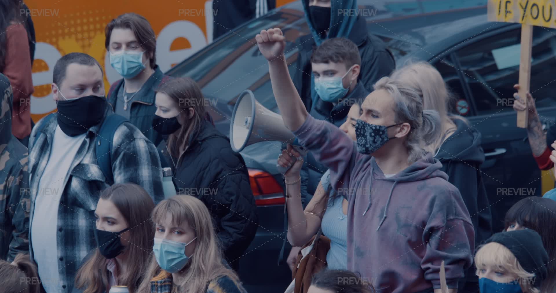 Masked Protestors Marching - Stock Photos | Motion Array