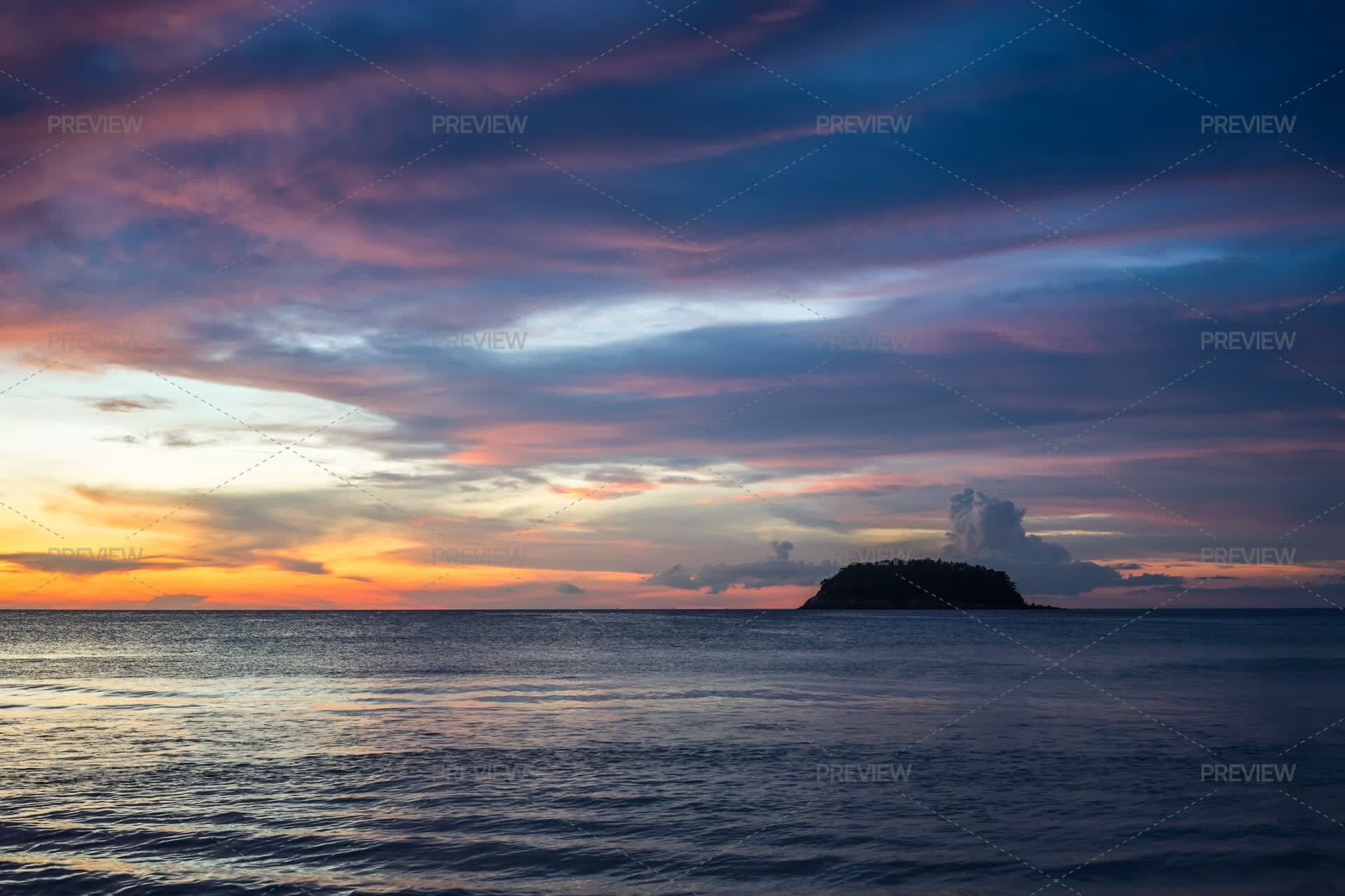 Colorful Seascape With Island - Stock Photos | Motion Array