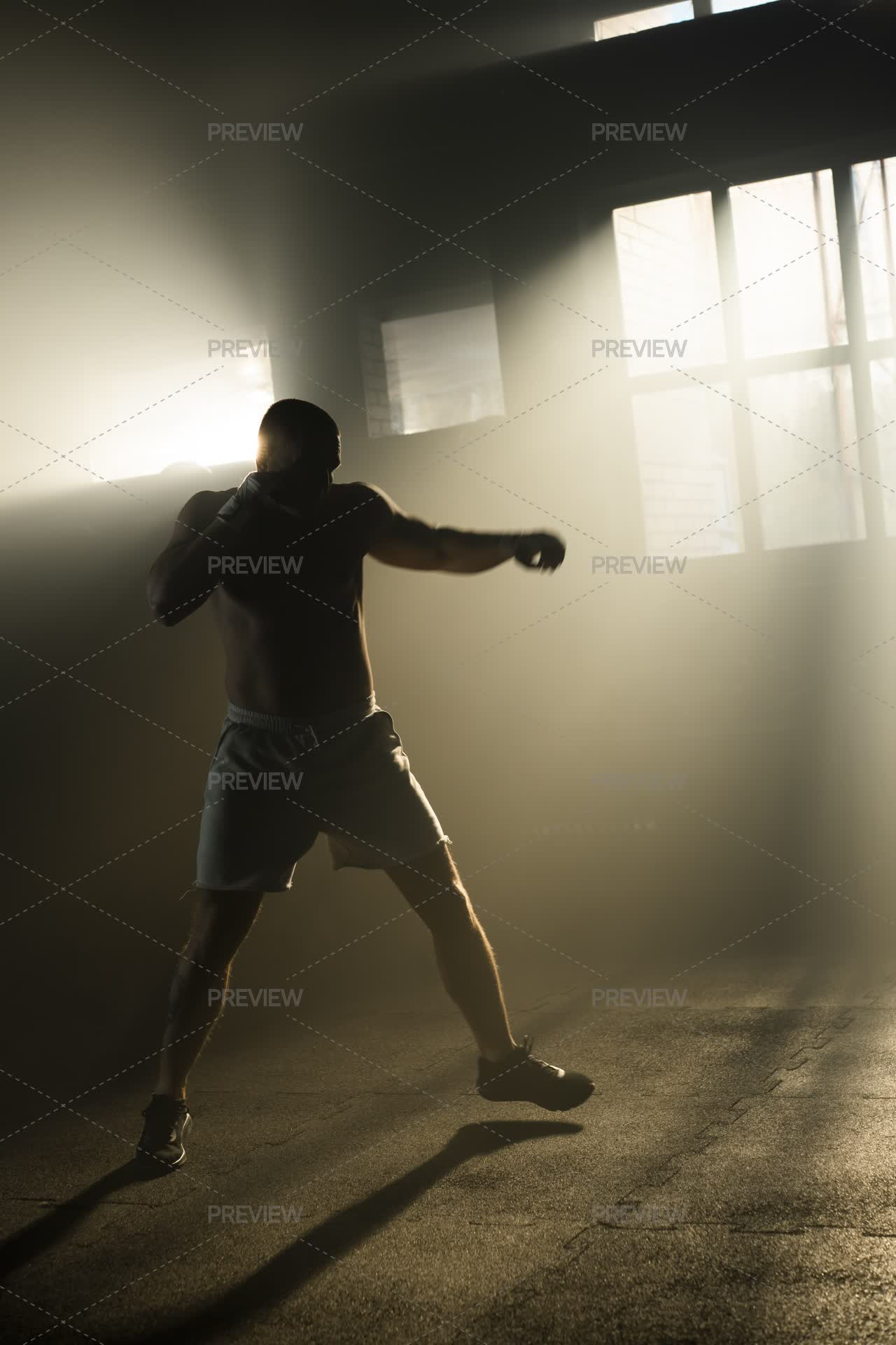 Boxing Shadow Player Boxer Practicing Shadow Boxing - Stock Photos | Motion Array