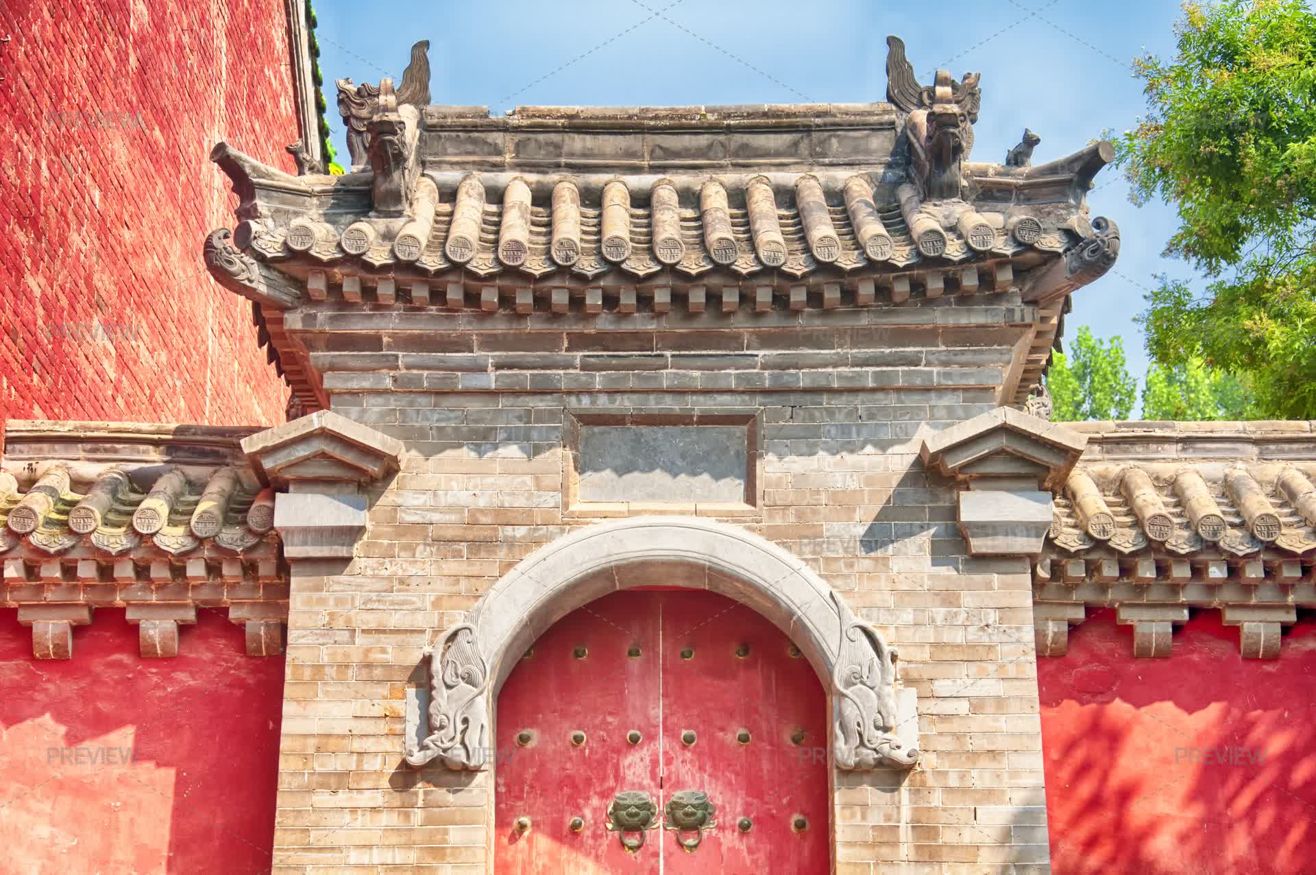Chinese Style Gate Shaolin Temple - Stock Photos | Motion Array