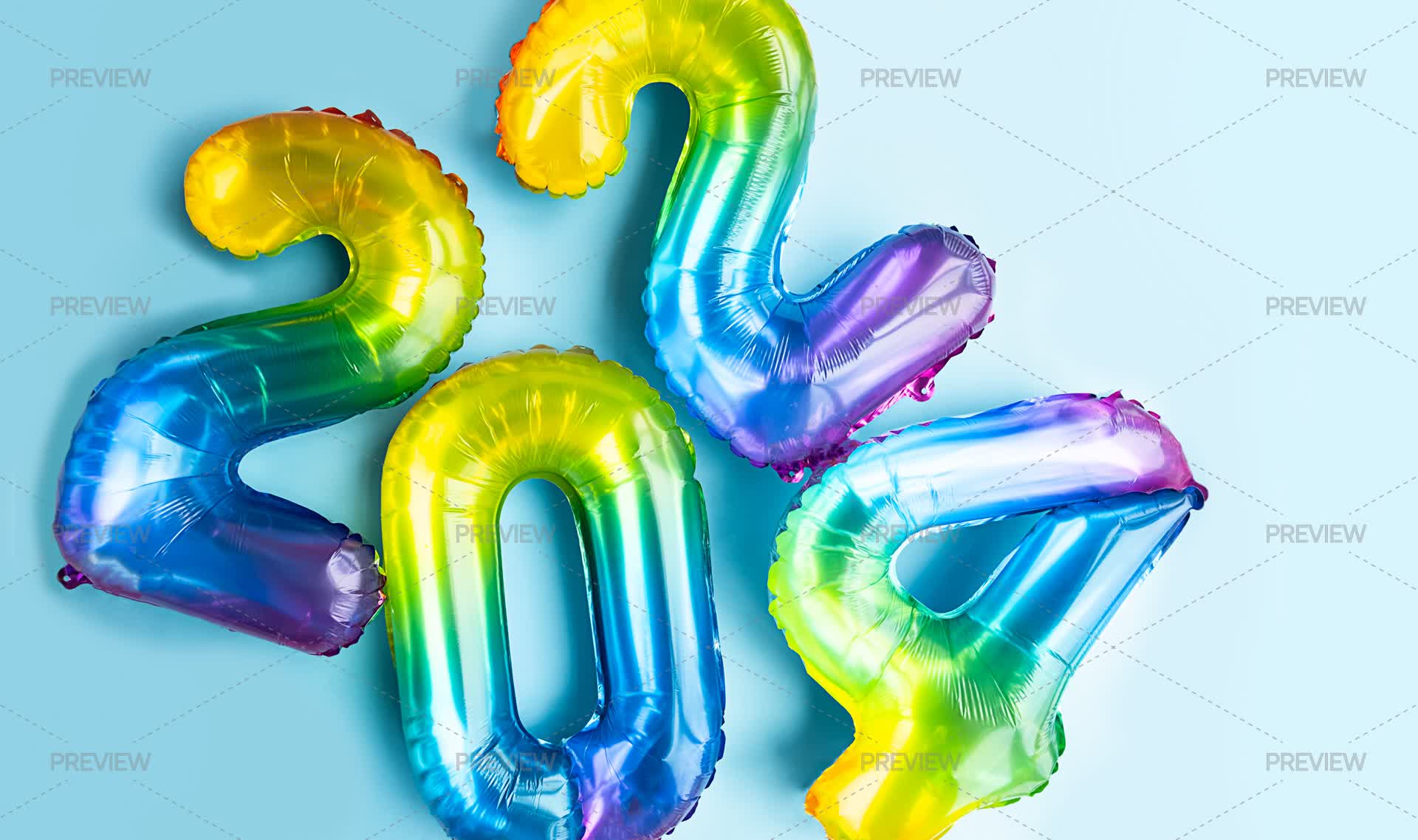 Floating 2024 Numbers 2024 Numbers By Rainbow Foil Balloons - Stock Photos | Motion Array