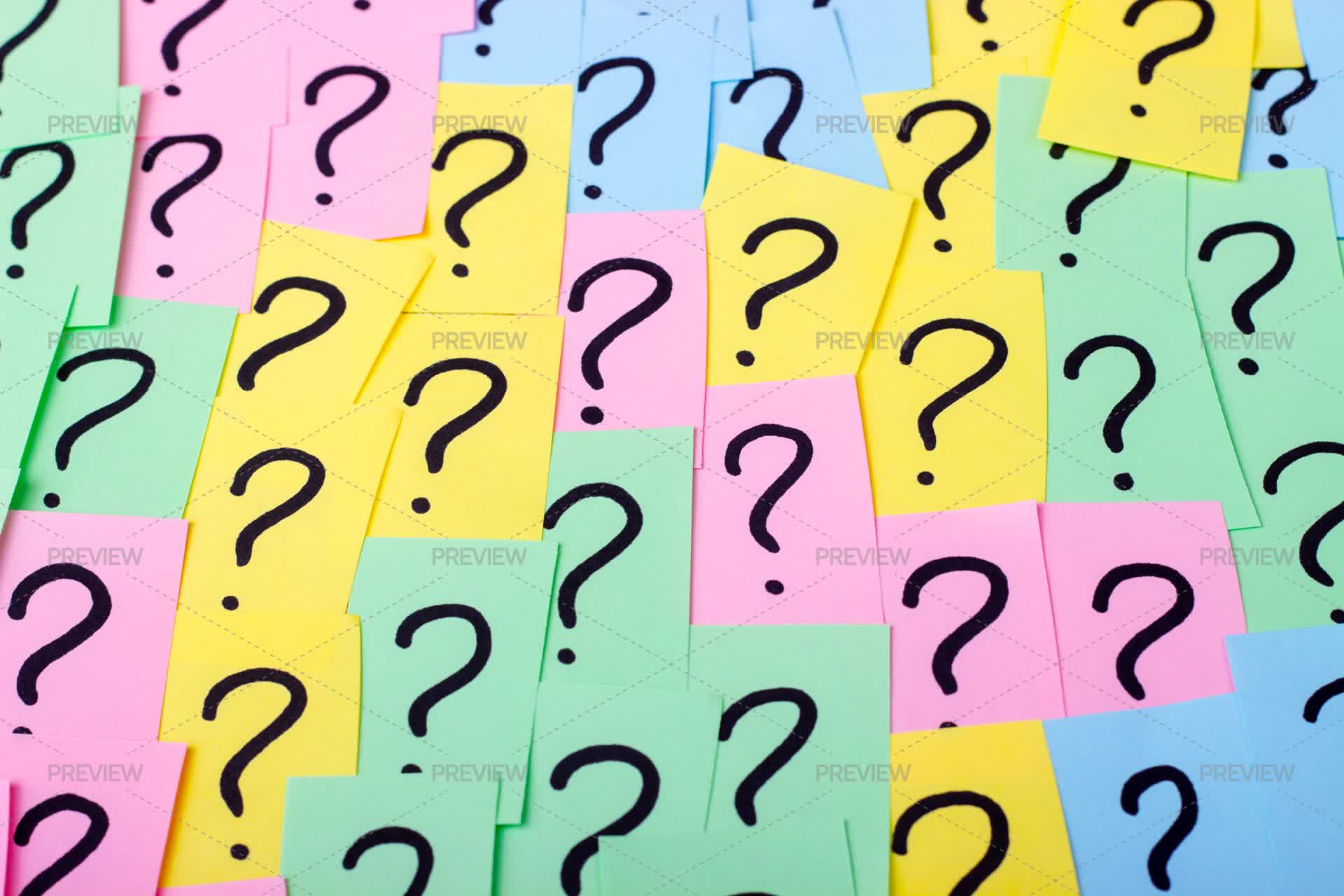 Question Marks On Colorful Paper Notes - Stock Photos | Motion Array