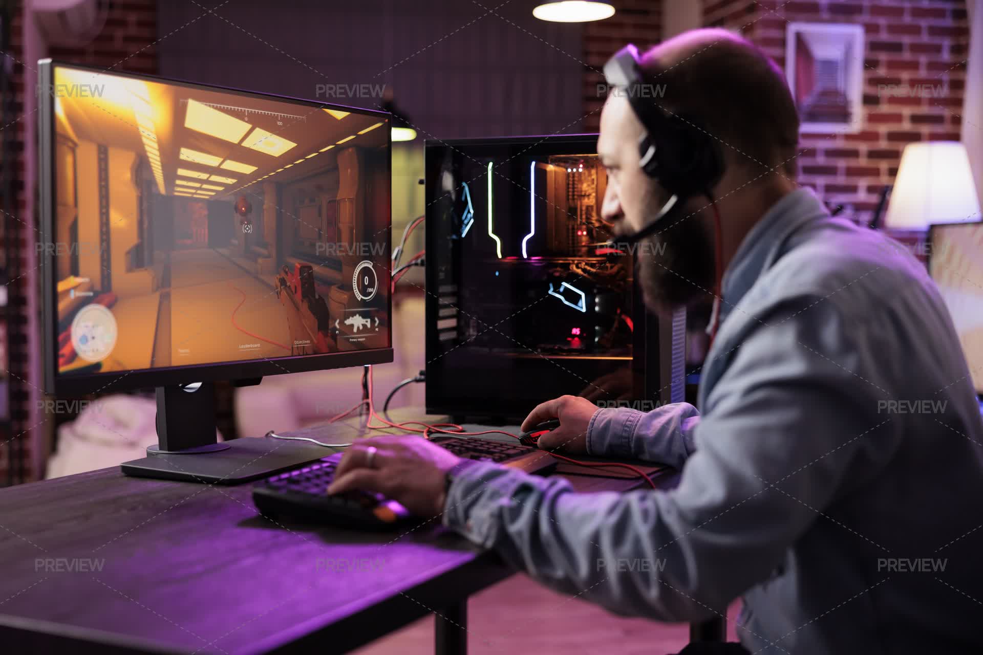 Gamer Using Gaming Computer - Stock Photos | Motion Array