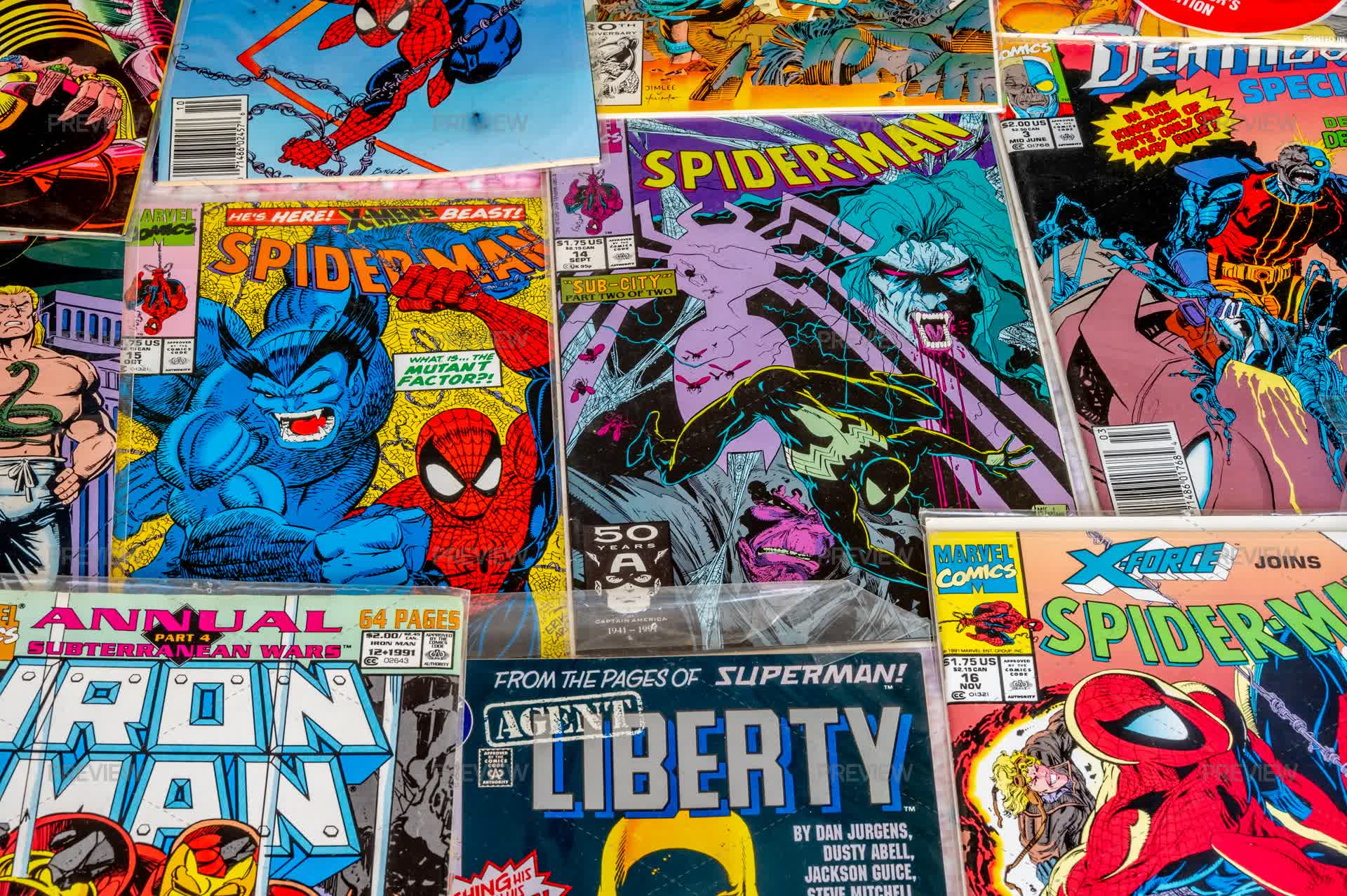 Comic Book Array Collection Of Vintage Comic Books - Stock Photos | Motion Array