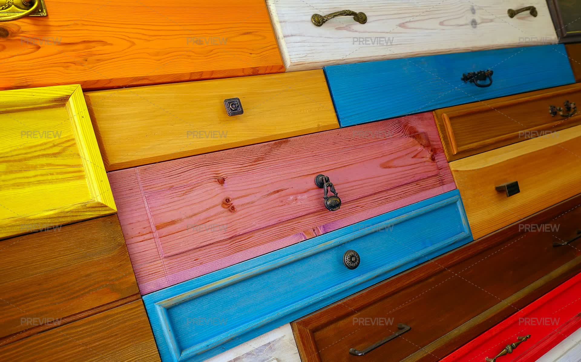 Colorful Wooden Drawers - Stock Photos | Motion Array