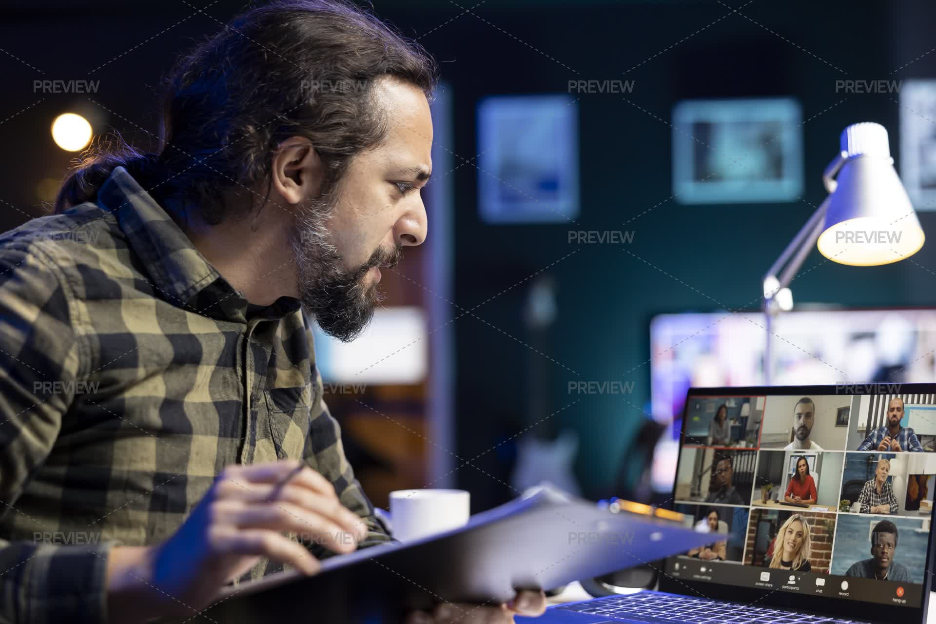 Having Motion Annoyed Man Having Video Conference Call - Stock Photos | Motion Array