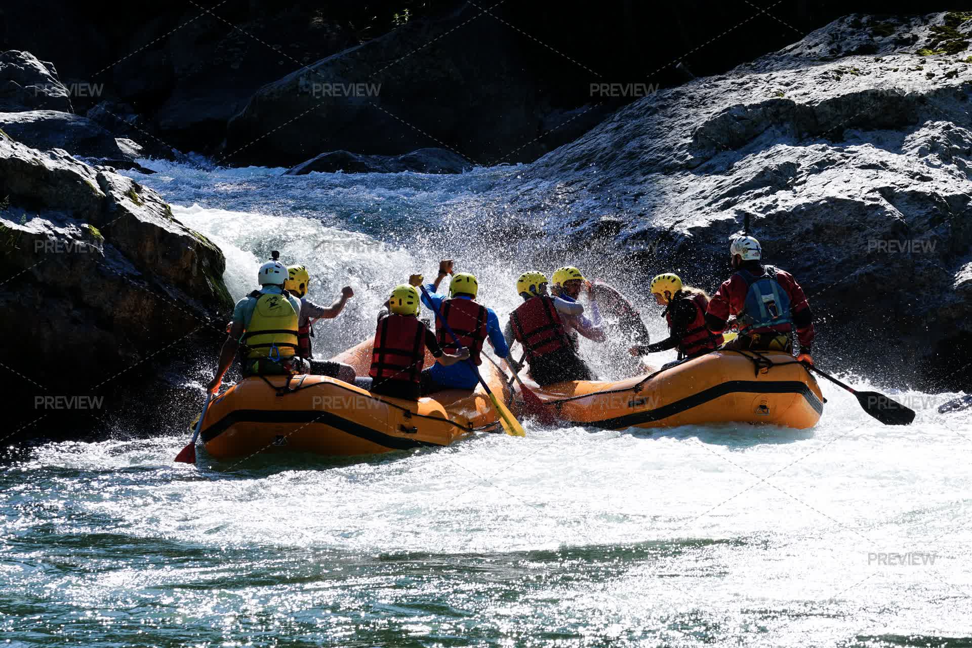 People On Inflatable Rafts Doing Rafting - Stock Photos | Motion Array