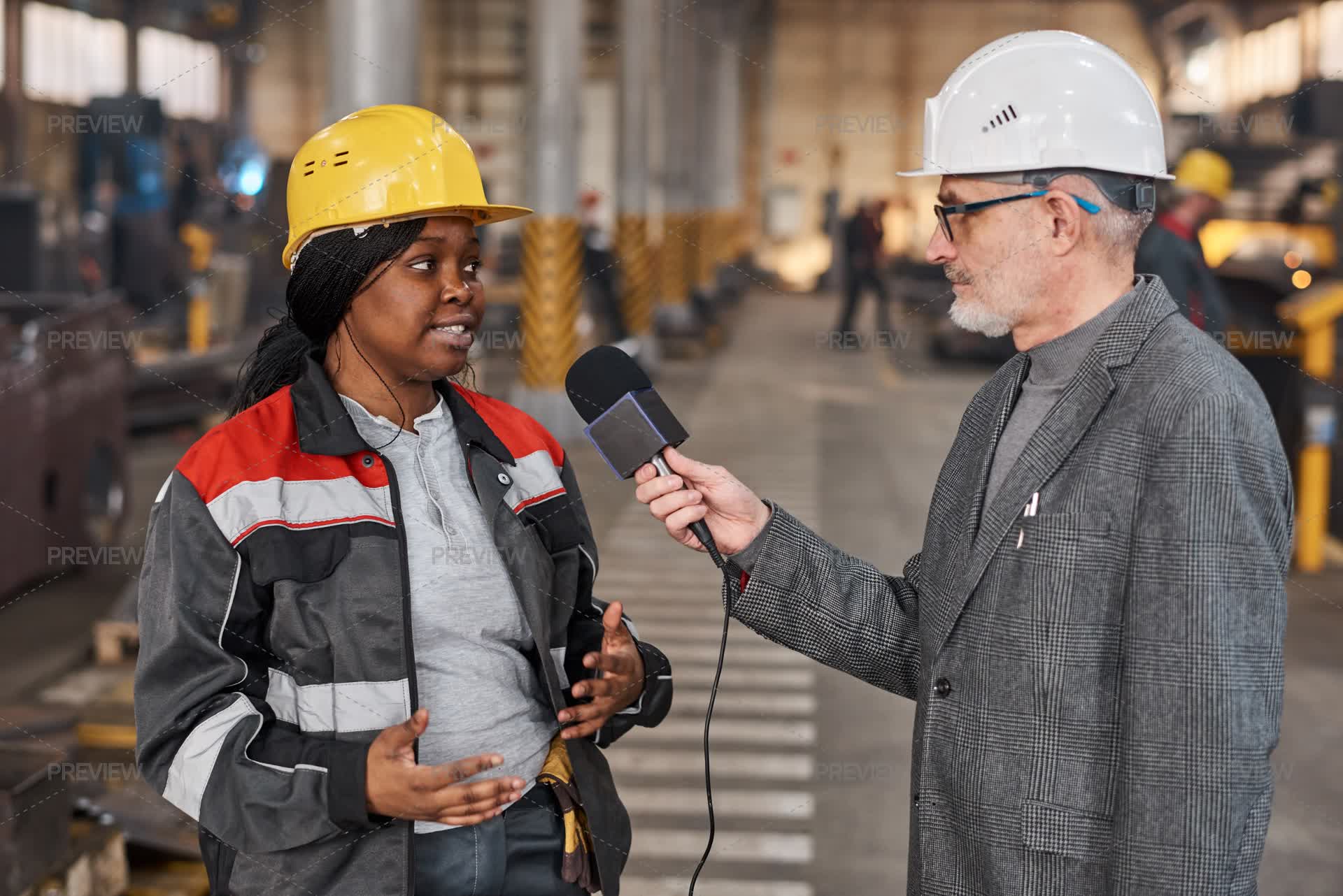 Constructed Interview Construction Worker Giving An Interview - Stock Photos | Motion Array