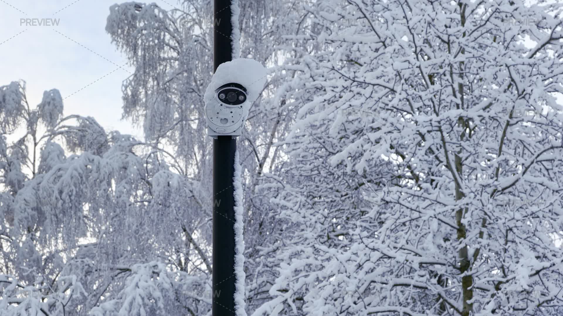 Camera Snow Protection CCTV Camera Covered With Snow Close-up From Front - Stock Photos ...
