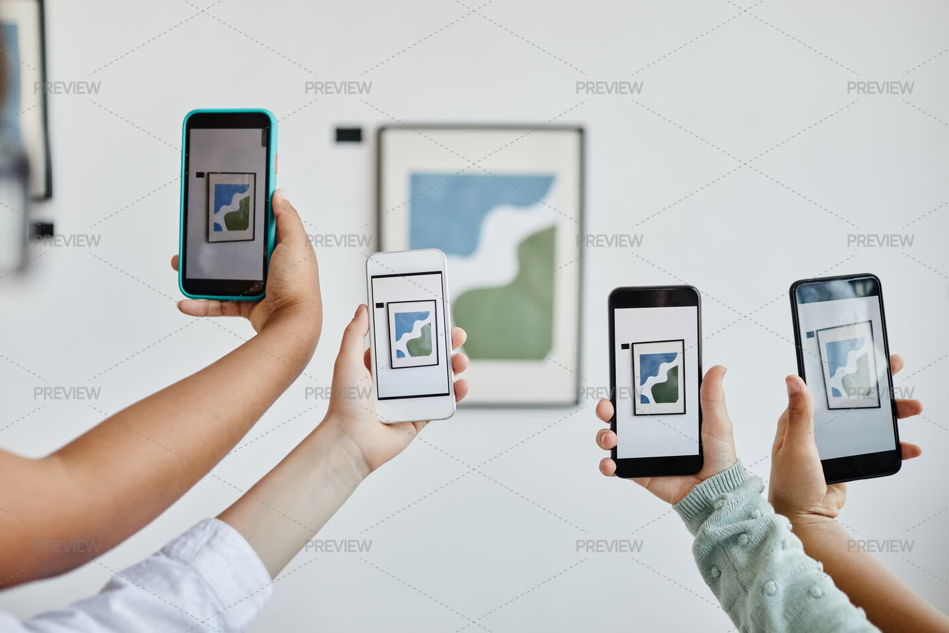 People Using Smartphones In Art Gallery - Stock Photos | Motion Array