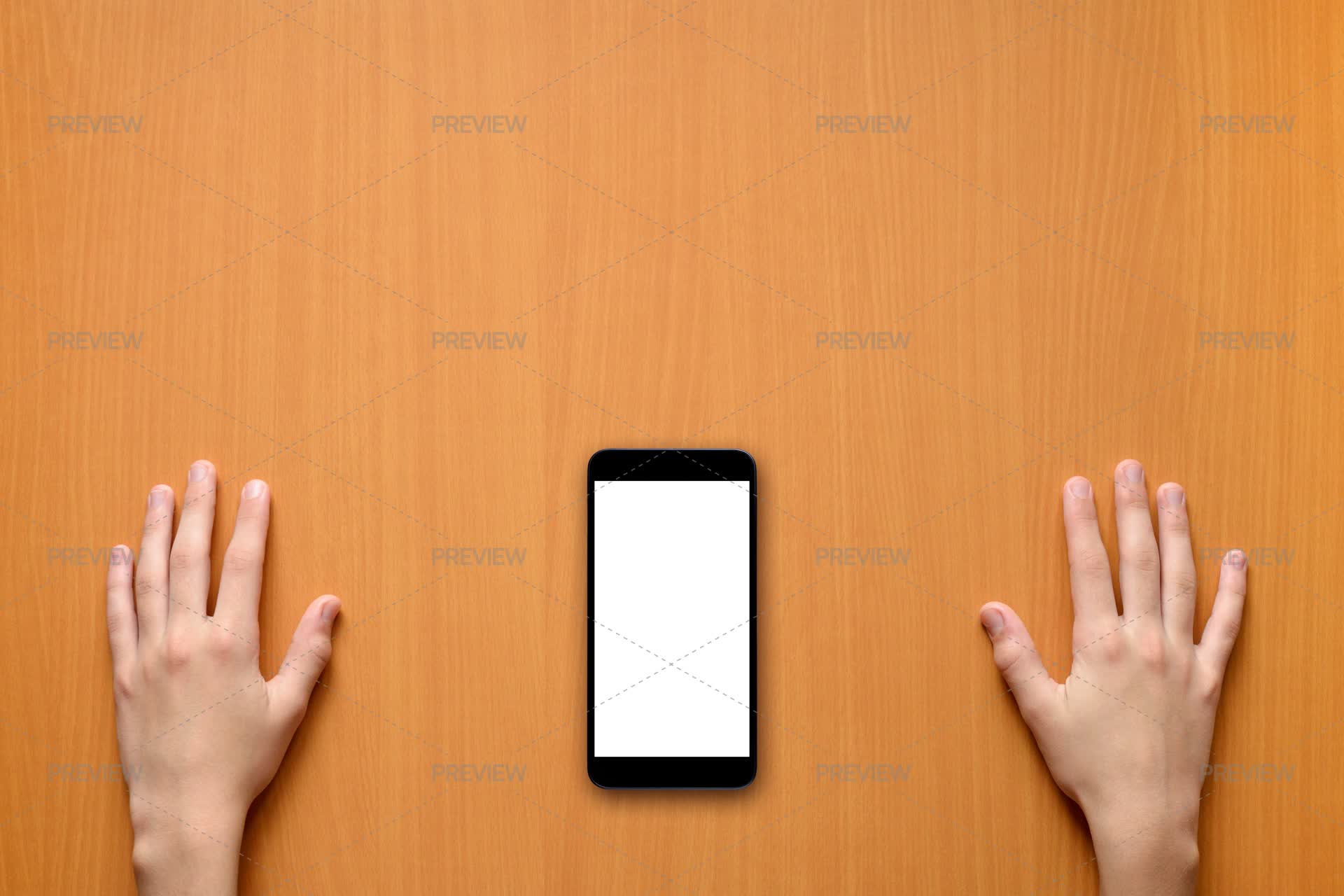 Hands And Smartphone On Desk Top View - Stock Photos | Motion Array