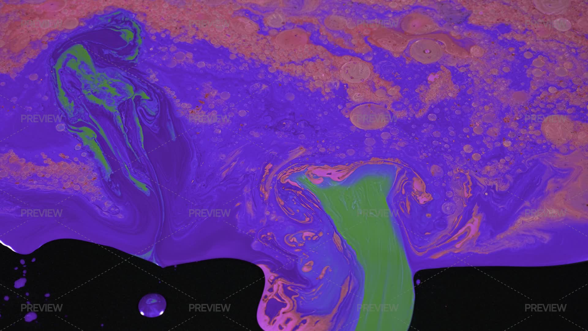 Liquid Mixing Patterns Of Bright Colors With Bubbles On Flat Surface ...