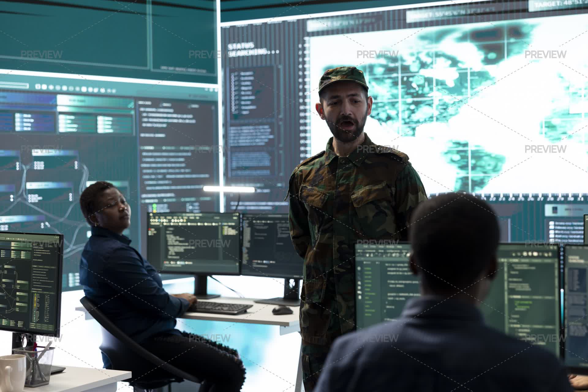 Military Hackers Working On Cyber Security In A High Tech Government ...