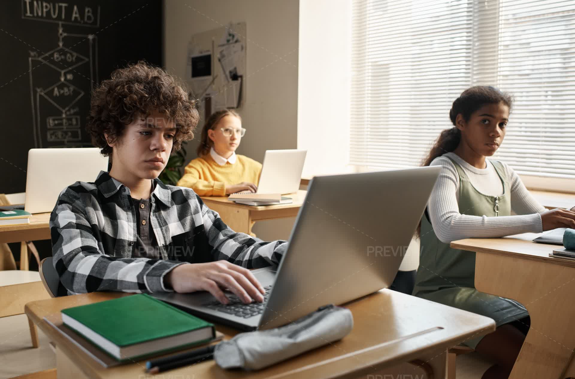 Step Computer Students Learning To Use Computer In Class - Stock Photos | Motion Array