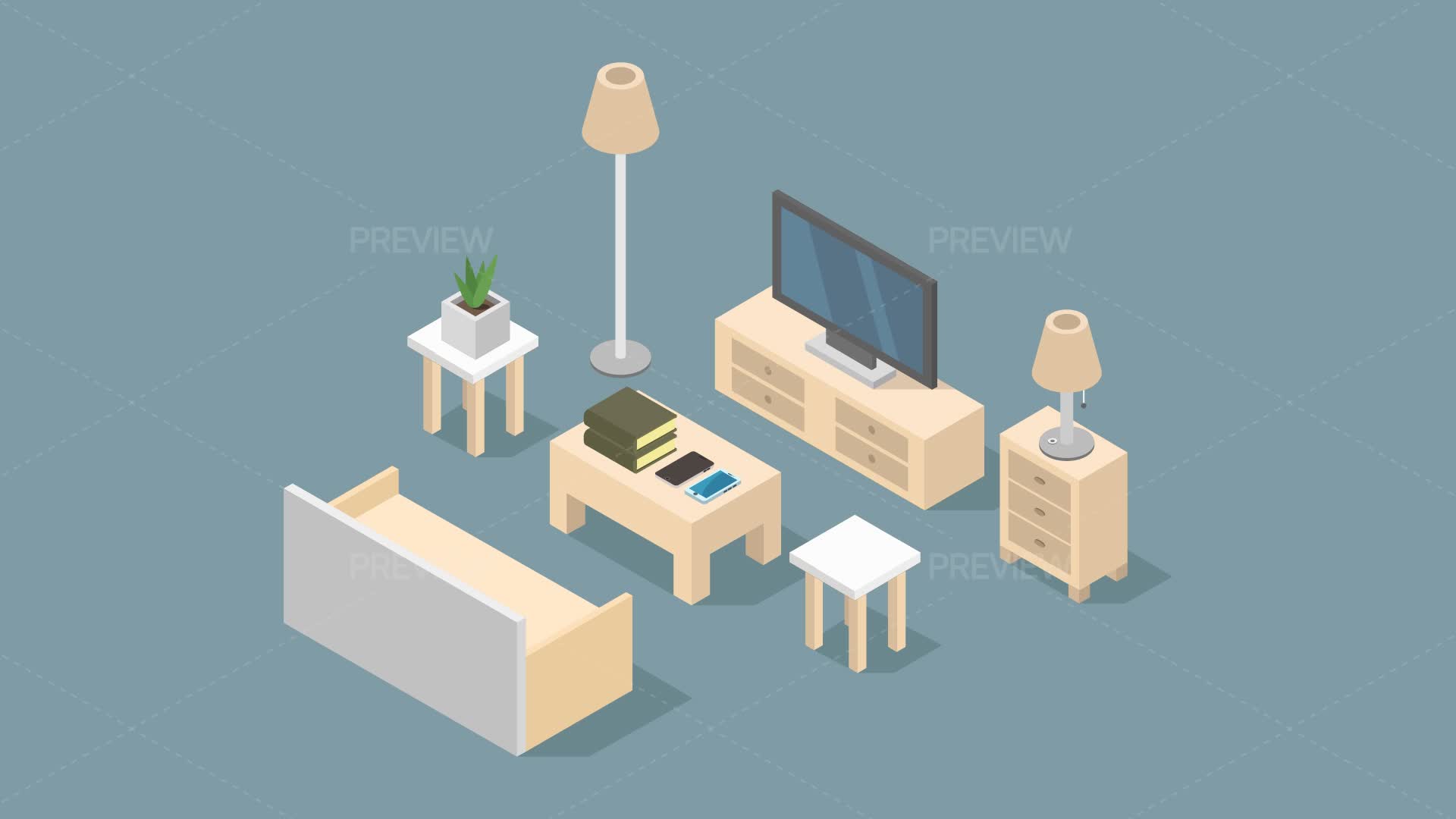 Isometric Living Room - Graphics | Motion Array