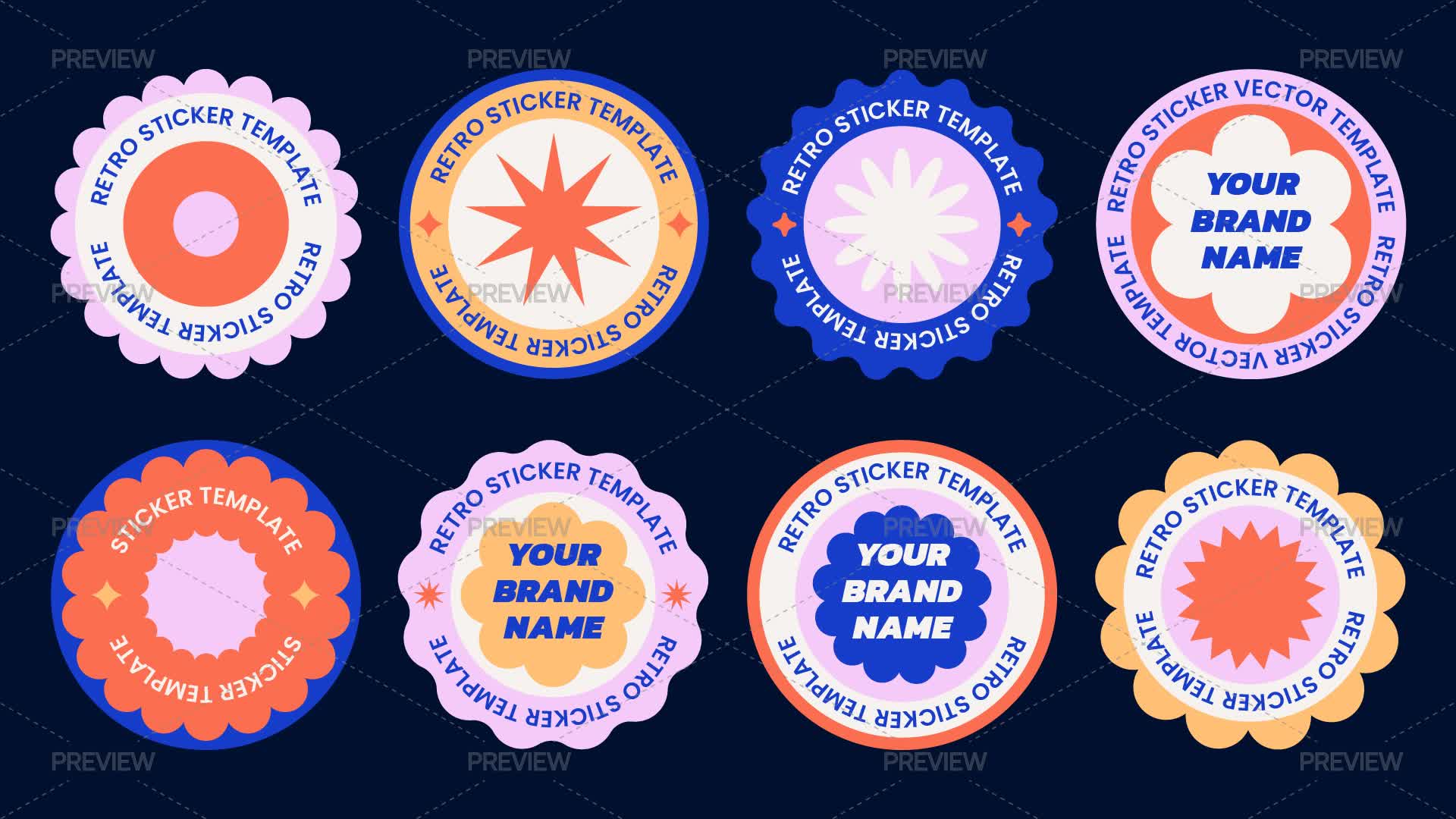 8 Retro Sticker Templates - Graphics | Motion Array