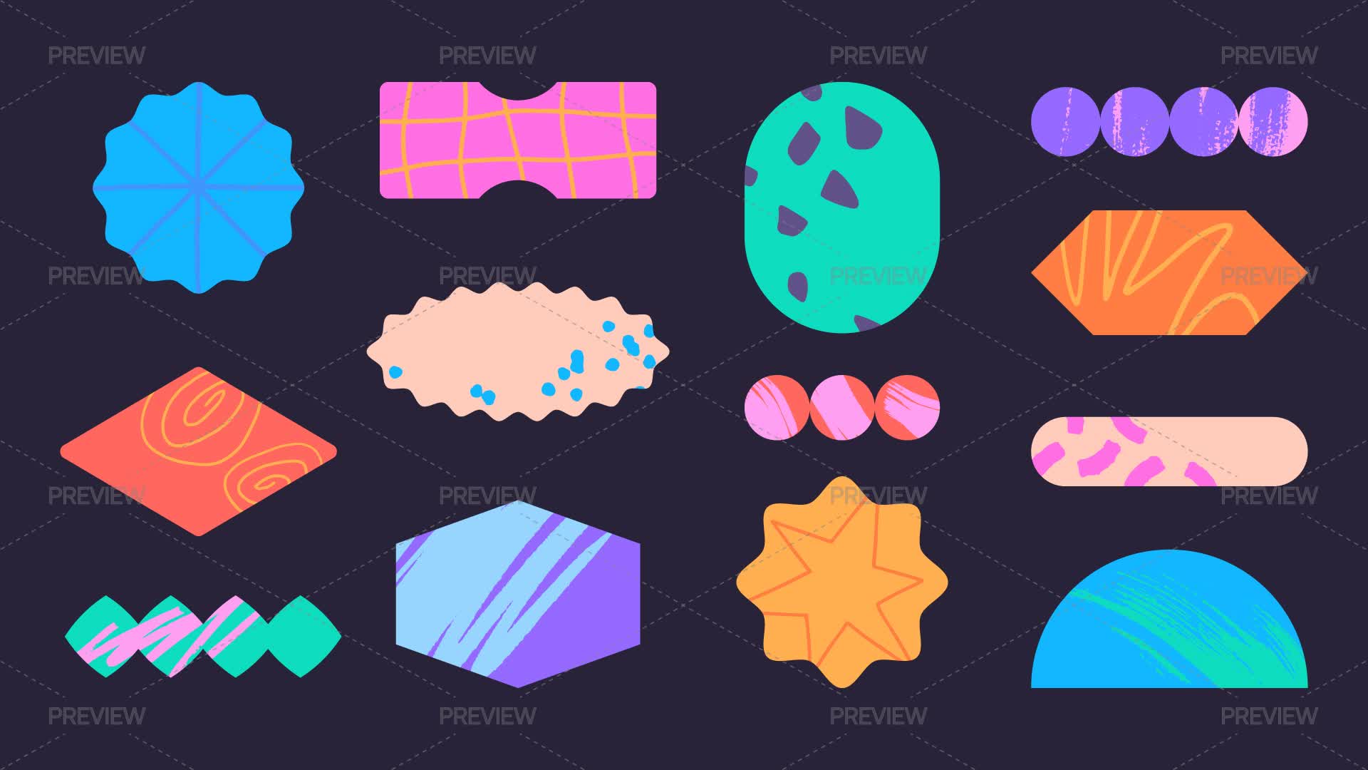 13 Abstract Textured Patches And Stickers - Graphics | Motion Array