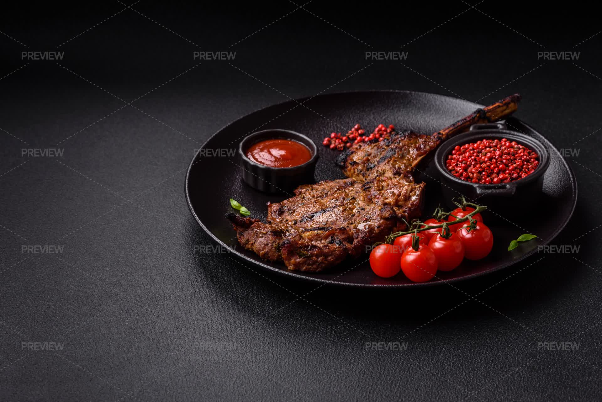 Juicy Beef Tomahawk Steak On The Bone Ba - Stock Photos | Motion Array