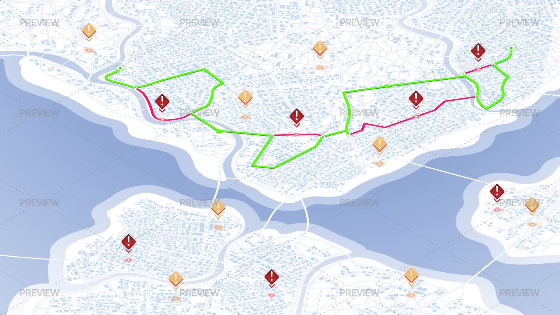 Map Routing Generic Generic City Map With Routes And Signs Of Accidents - Graphics | Motion ...
