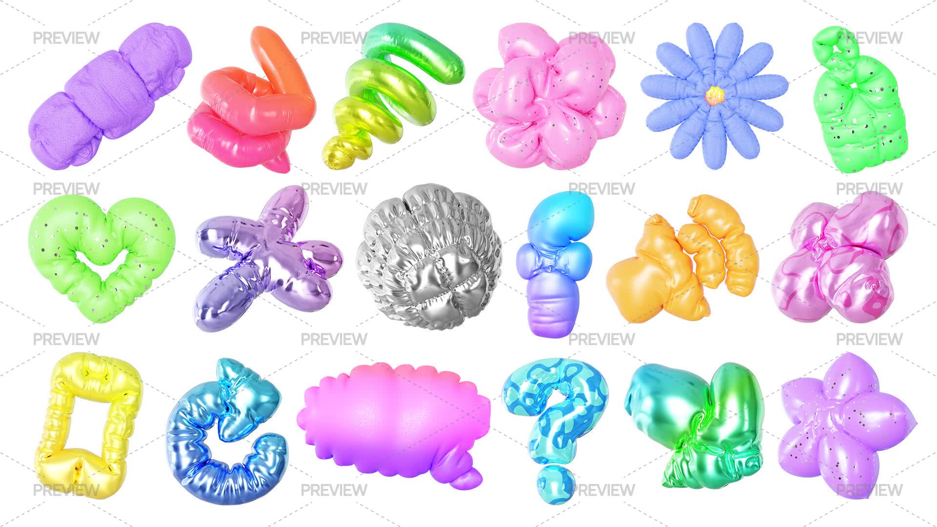 19 Playful Inflatable Balloon Shapes - Graphics | Motion Array
