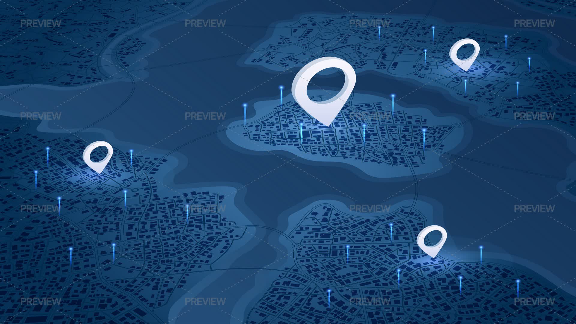 City Map With Pinned Locations - Graphics | Motion Array