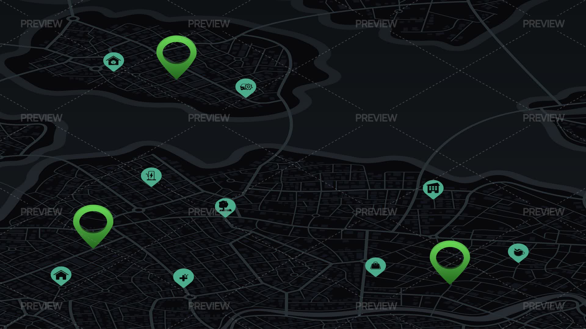 City Map With Pinned Locations - Graphics | Motion Array