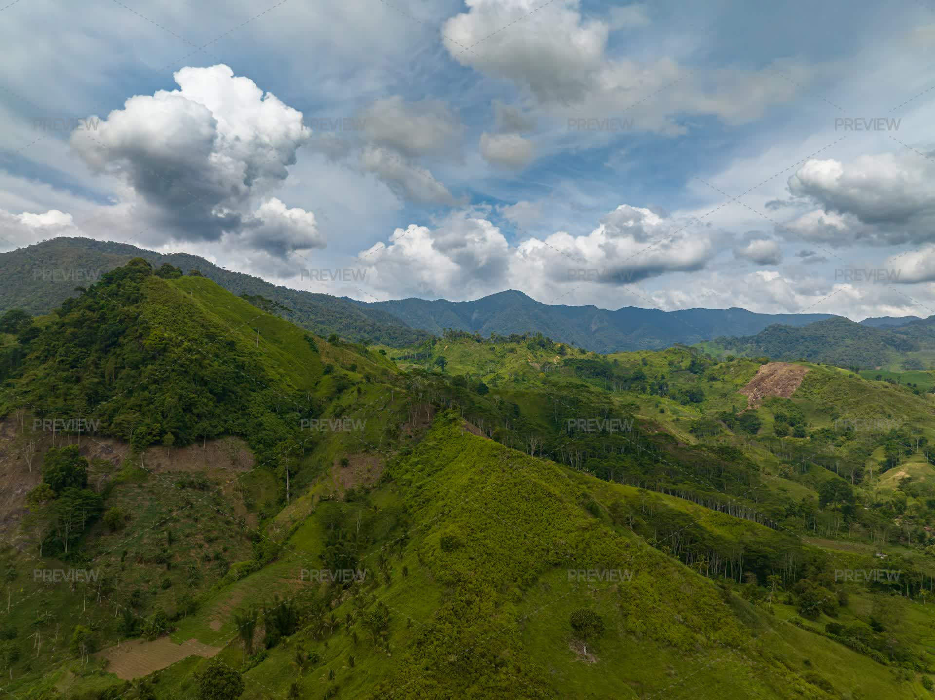 Small Hill Ranges Mountain Slopes And Green Hills In The P - Stock Photos | Motion Array