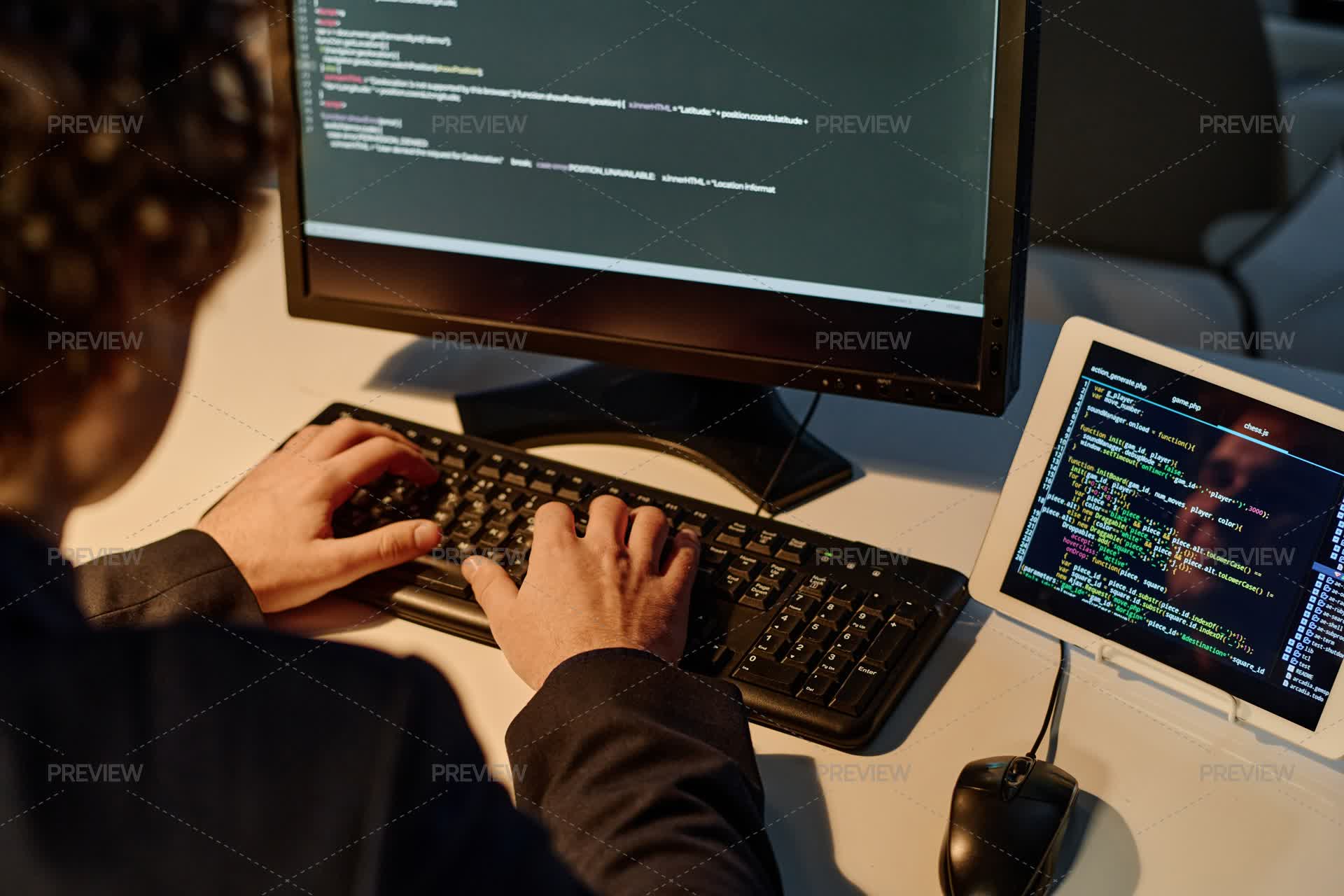 Programmer Typing Codes On Computer For New Software - Stock Photos ...