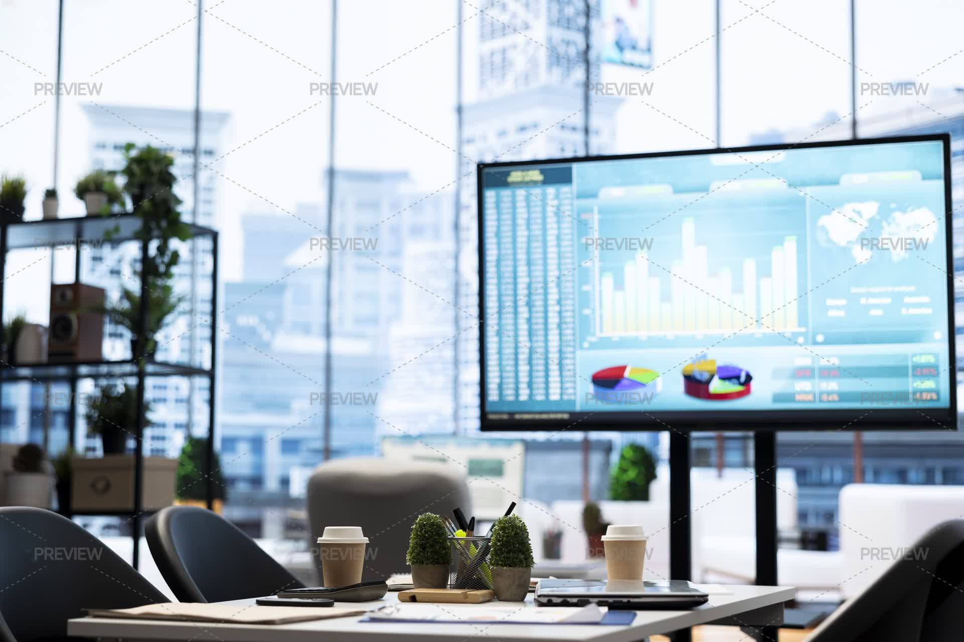 Empty Setup Empty Modern Office Setup With Advanced Technology Enhances ...
