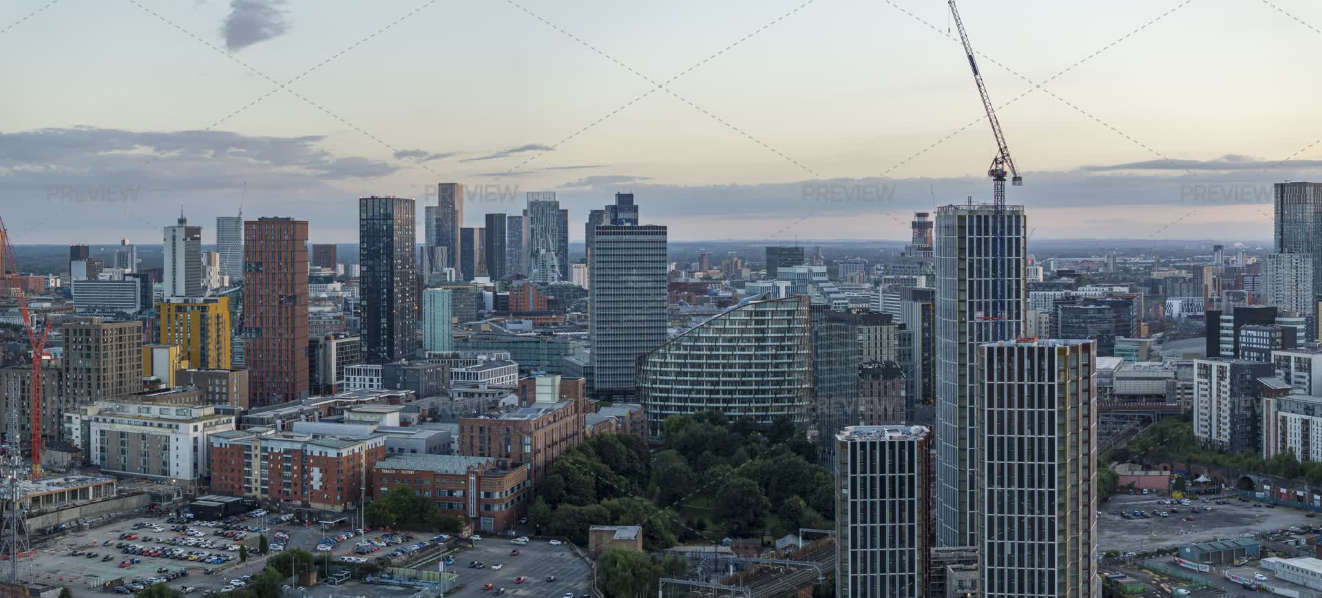 Panoramic Aerial View Of Manchester Victoria Riverside High-Rises ...