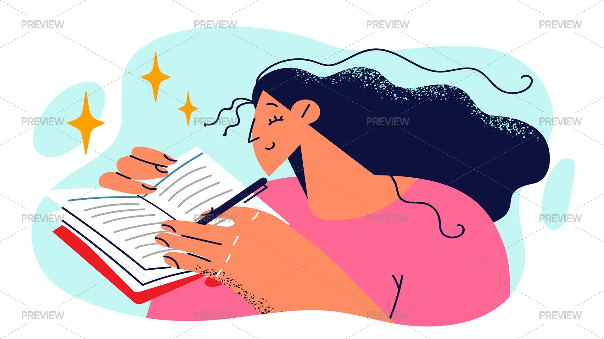 Woman Writing On Her Notepad - Graphics | Motion Array