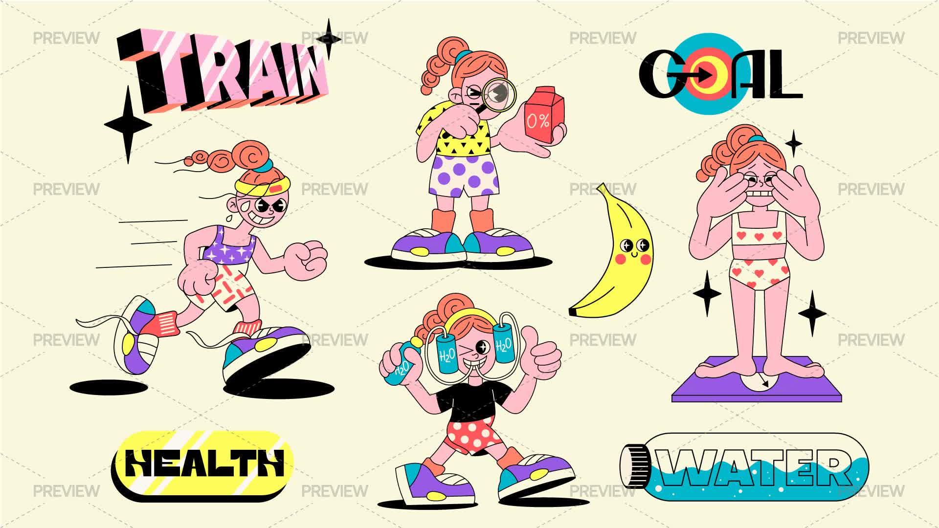 Life Style Sticker Healthy Lifestyle Stickers - Graphics | Motion Array