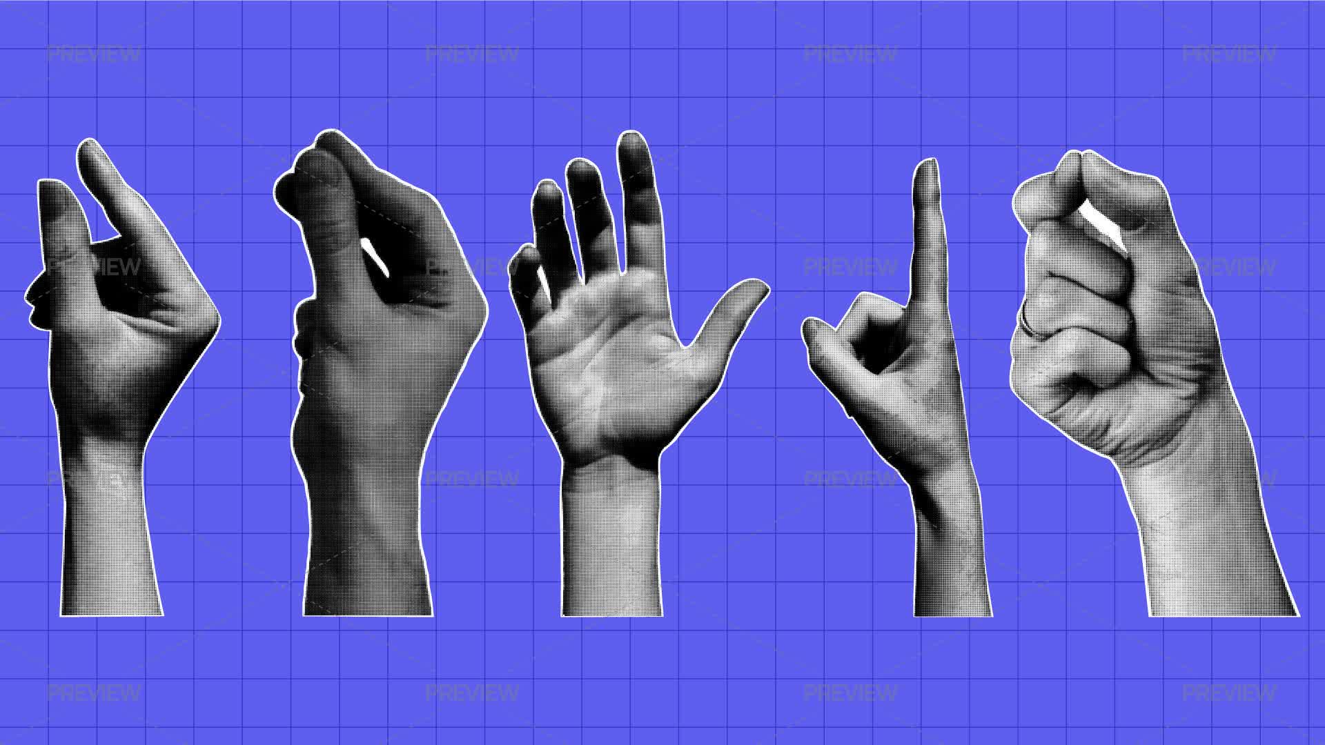 Motion Hand Sticker Retro Halftone Hand Gestures - Graphics | Motion Array