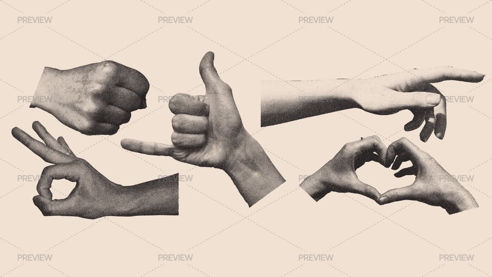 Motion Hand Sticker Retro Halftone Hand Gestures - Graphics | Motion Array