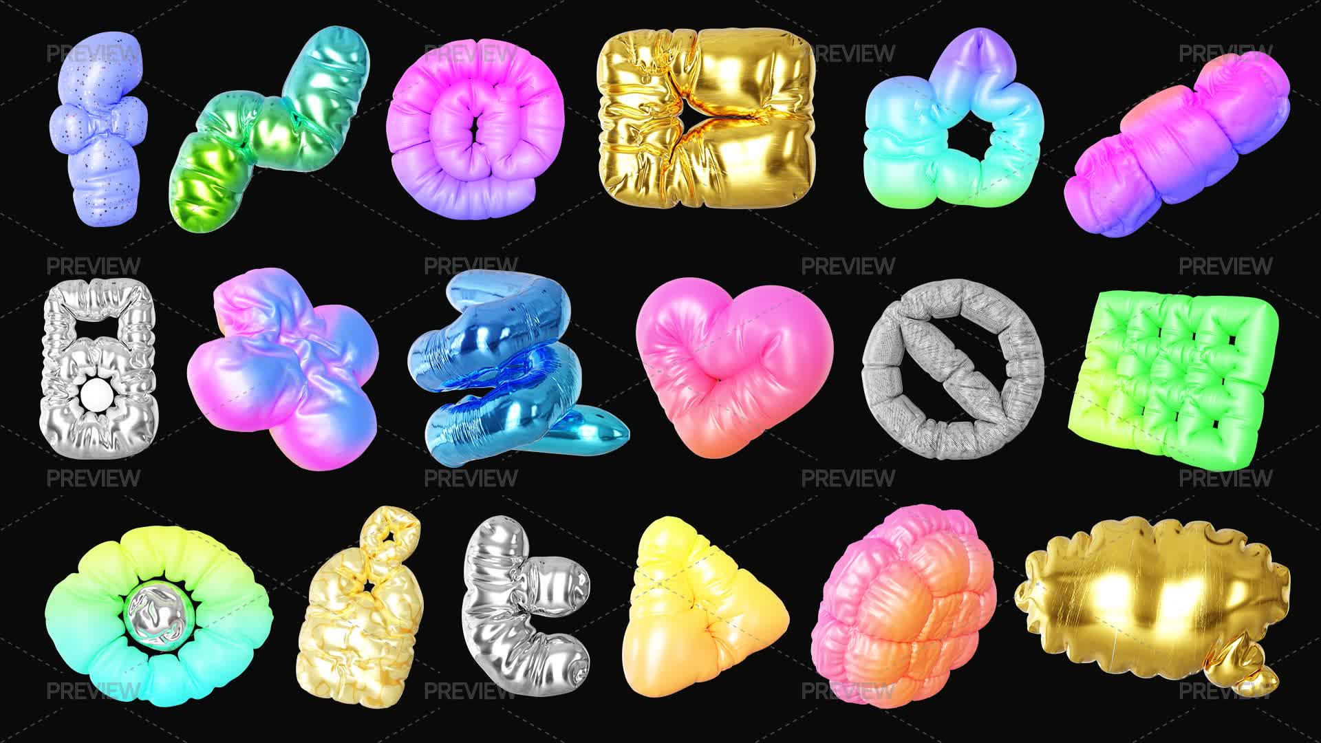 18 Colorful Inflatable Balloon Shapes In 3D Style - Graphics | Motion Array