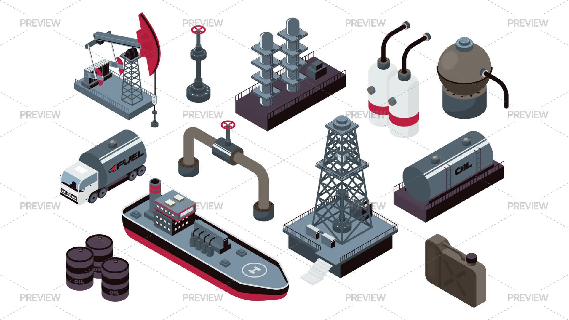 12 Oil Production Isometric Elements - Graphics | Motion Array