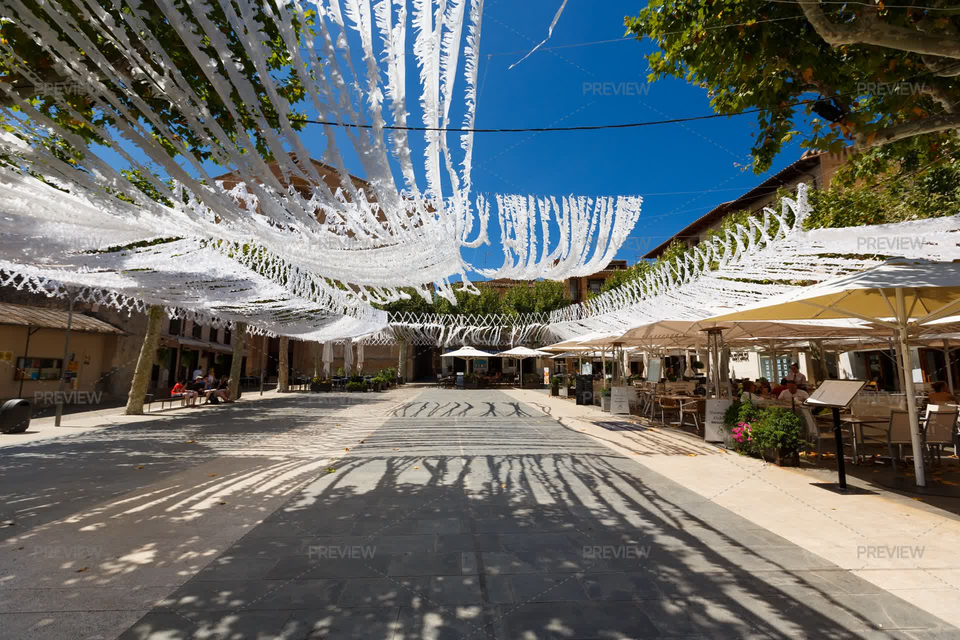 Pollenca Square People Dining At The Restaurant In Pollenca's Main Square - Stock ...