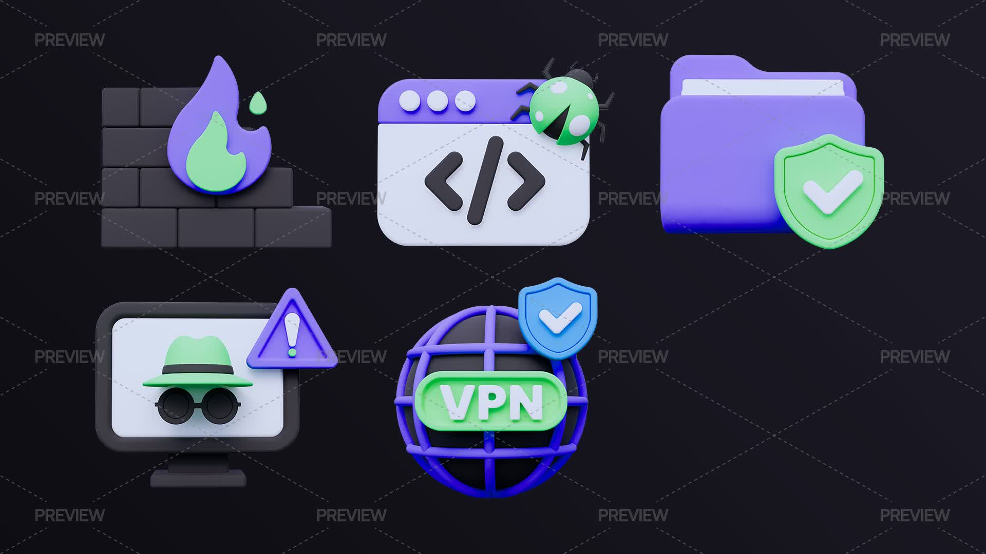 Secure Element Vector 3D Cyber Security Elements - Graphics | Motion Array