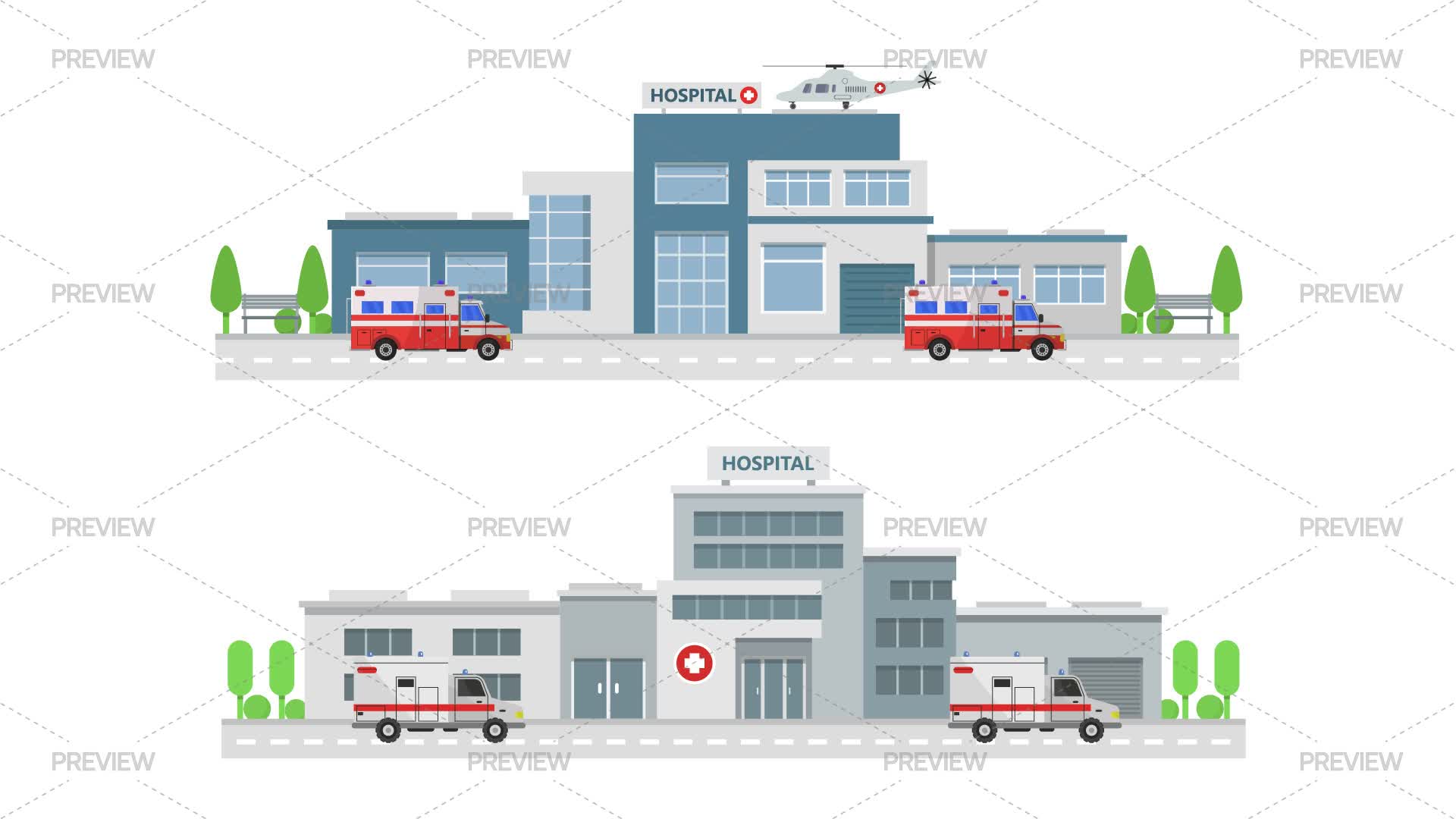 Multiple Hospital Graphics Hospital Building Illustrations - Graphics | Motion Array