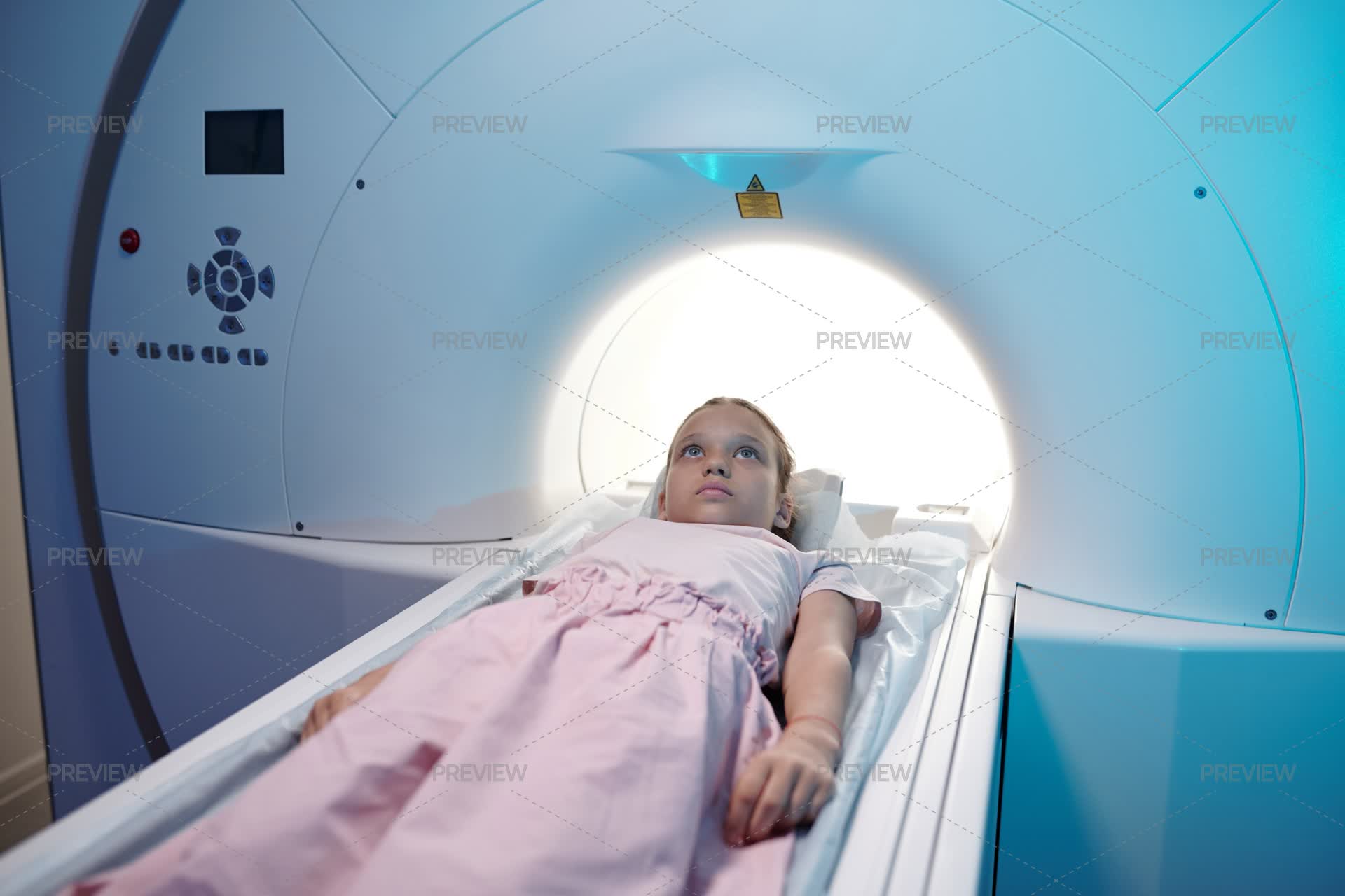 Little Patient Moving Into MRI Scan Machine For Examination - Stock ...