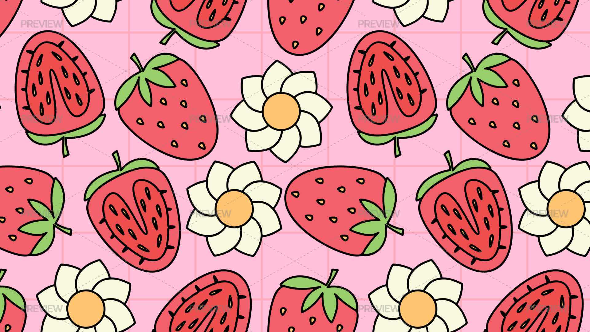 Floral Strawberry Seamless Pattern - Graphics | Motion Array