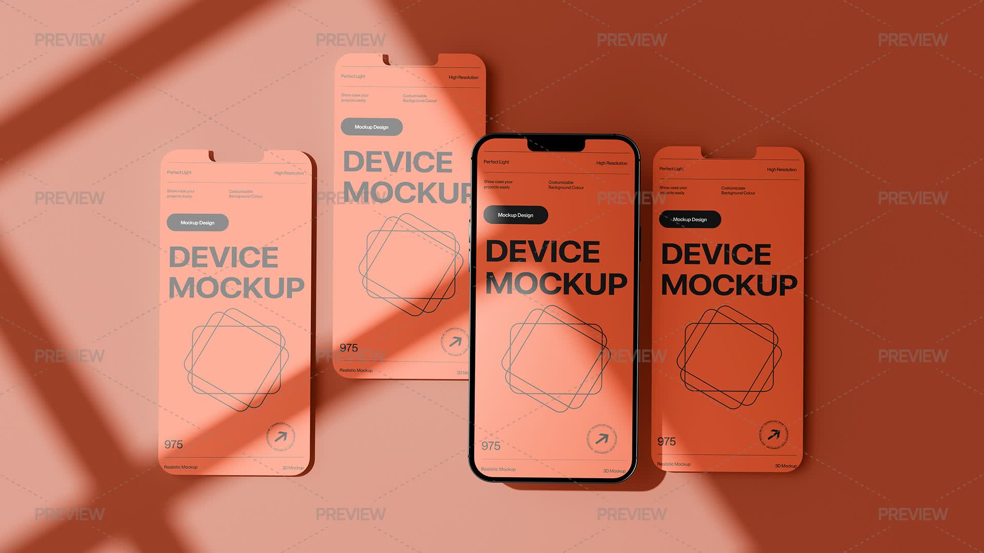 Minimalistic Orange Mobile Phone Screens Mockup - Graphics | Motion Array