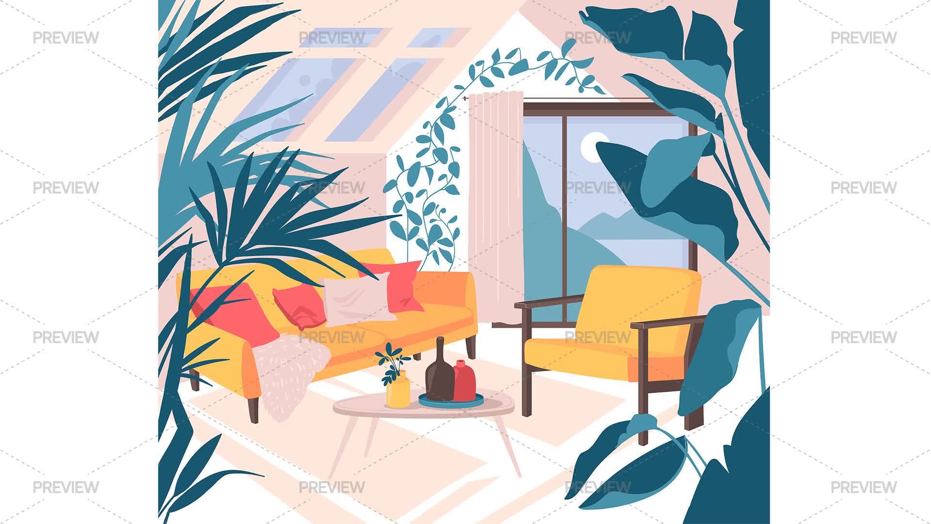 Living Rooom Graphics Living Room Interior Illustration - Graphics | Motion Array