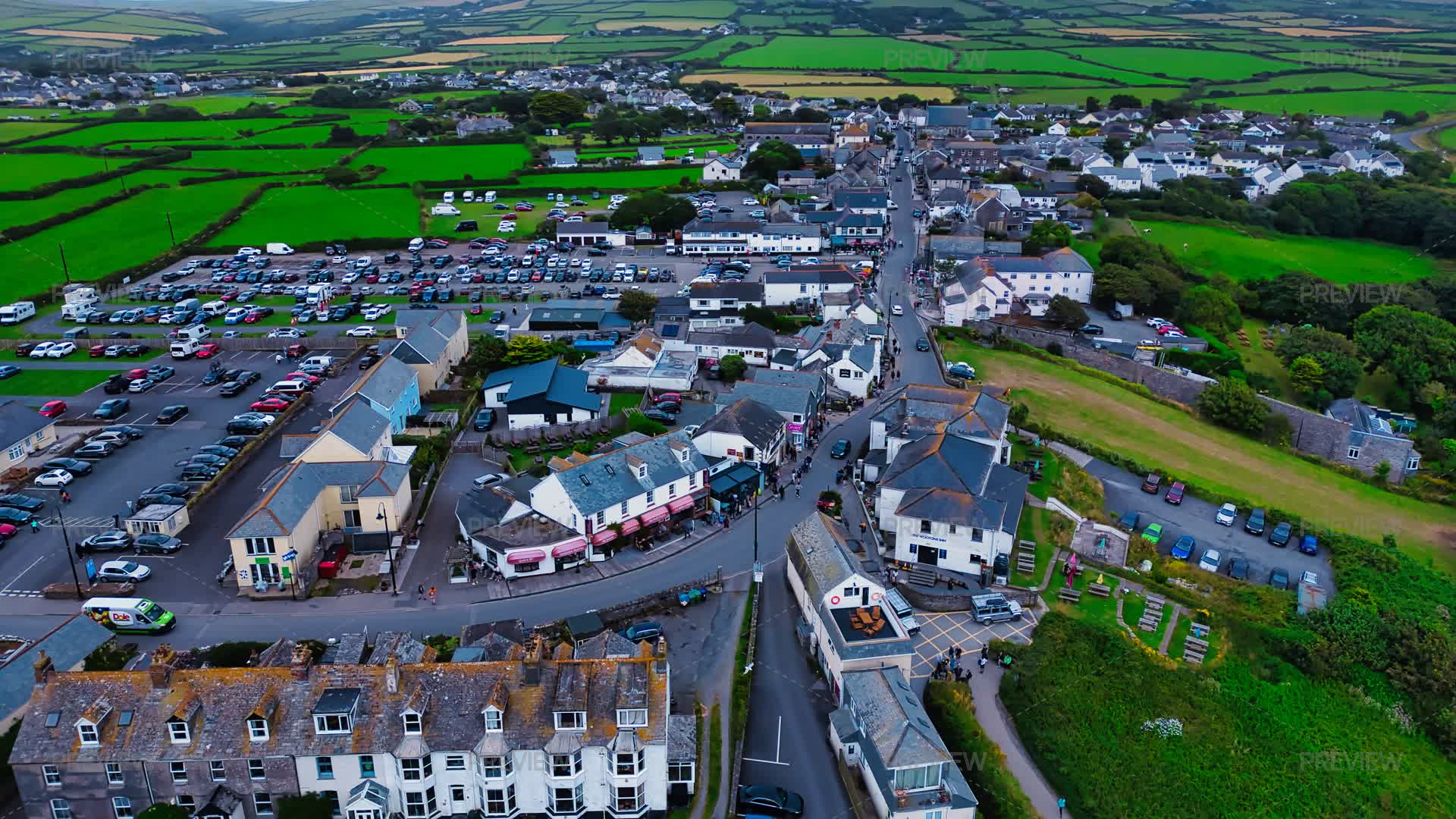 Aerial View Of A Charming Small Town In - Stock Photos | Motion Array