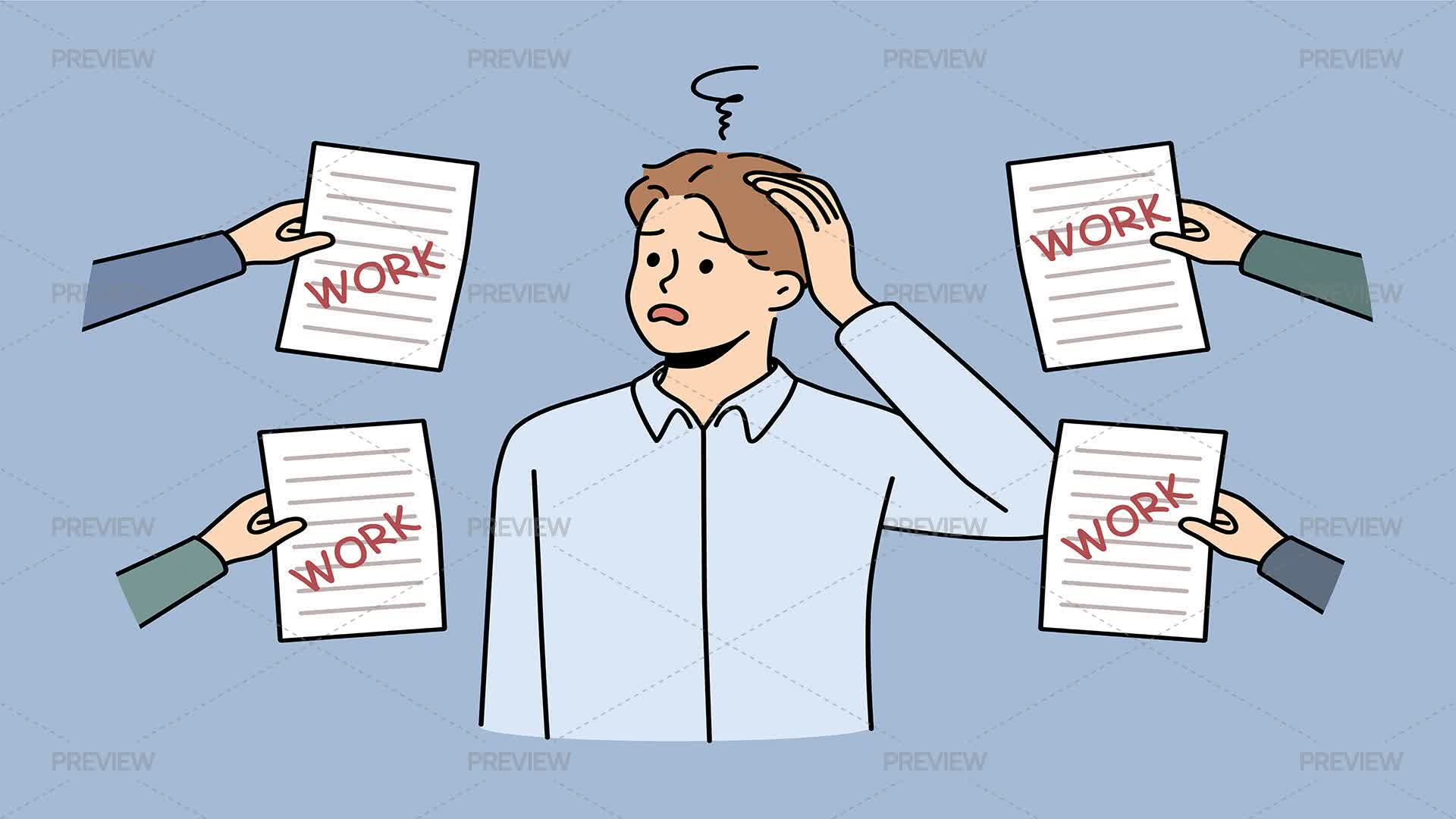Refusing Work Graphics Confused Employee Overwhelmed With Work Letters - Graphics | Motion Array