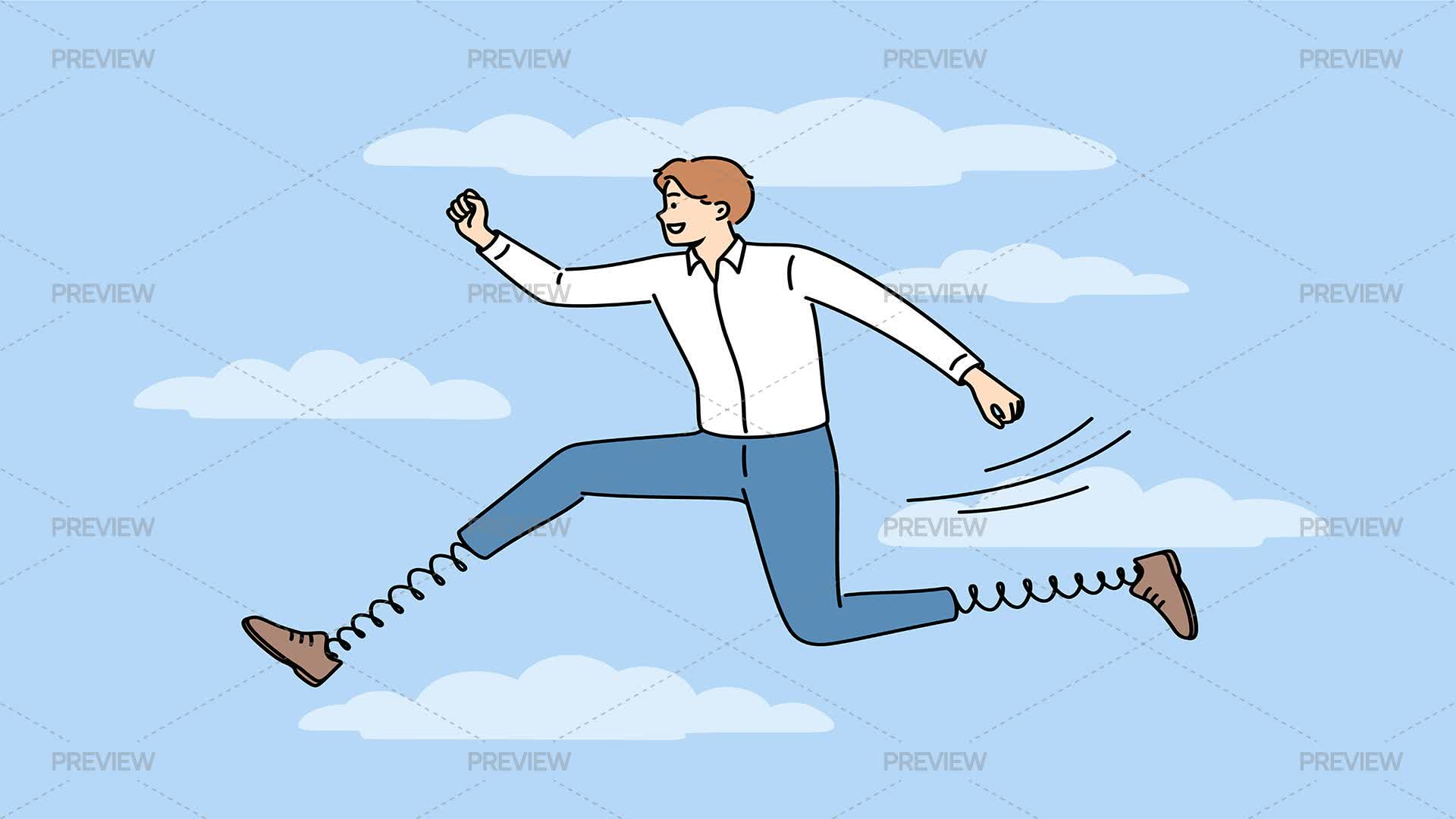 Man With Spring Legs Jumping High - Graphics | Motion Array