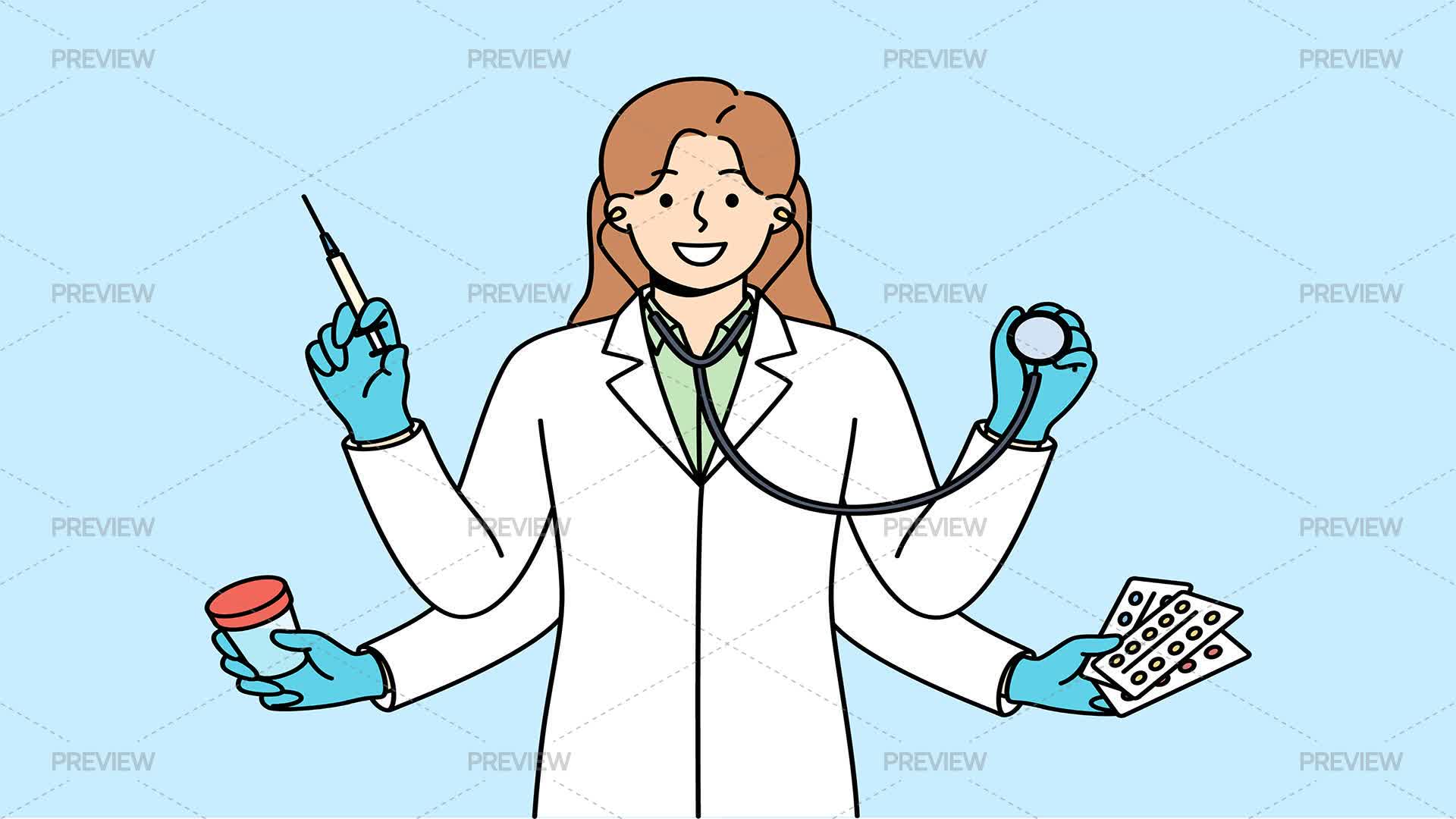 Happy Multitasking Doctor - Graphics | Motion Array