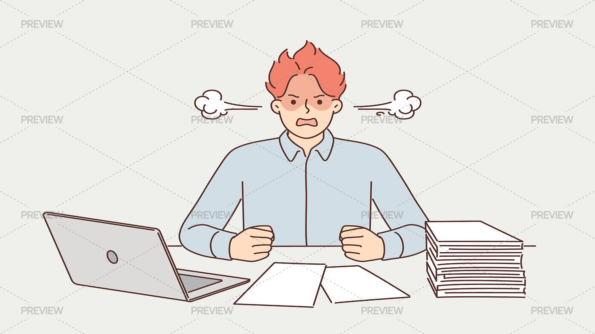 Refusing Work Graphics Angry Man Overwhelmed By Work - Graphics | Motion Array