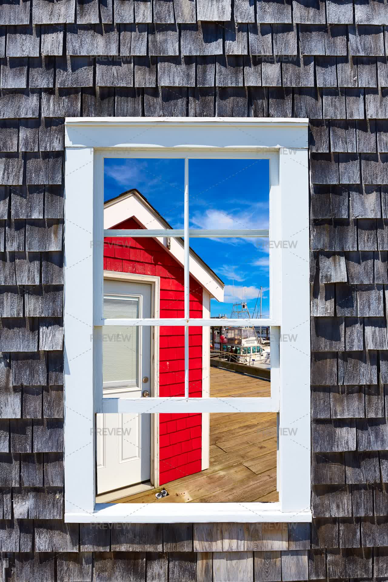 Charming Cape Cod Harbor View Window Massachusetts - Stock Photos ...
